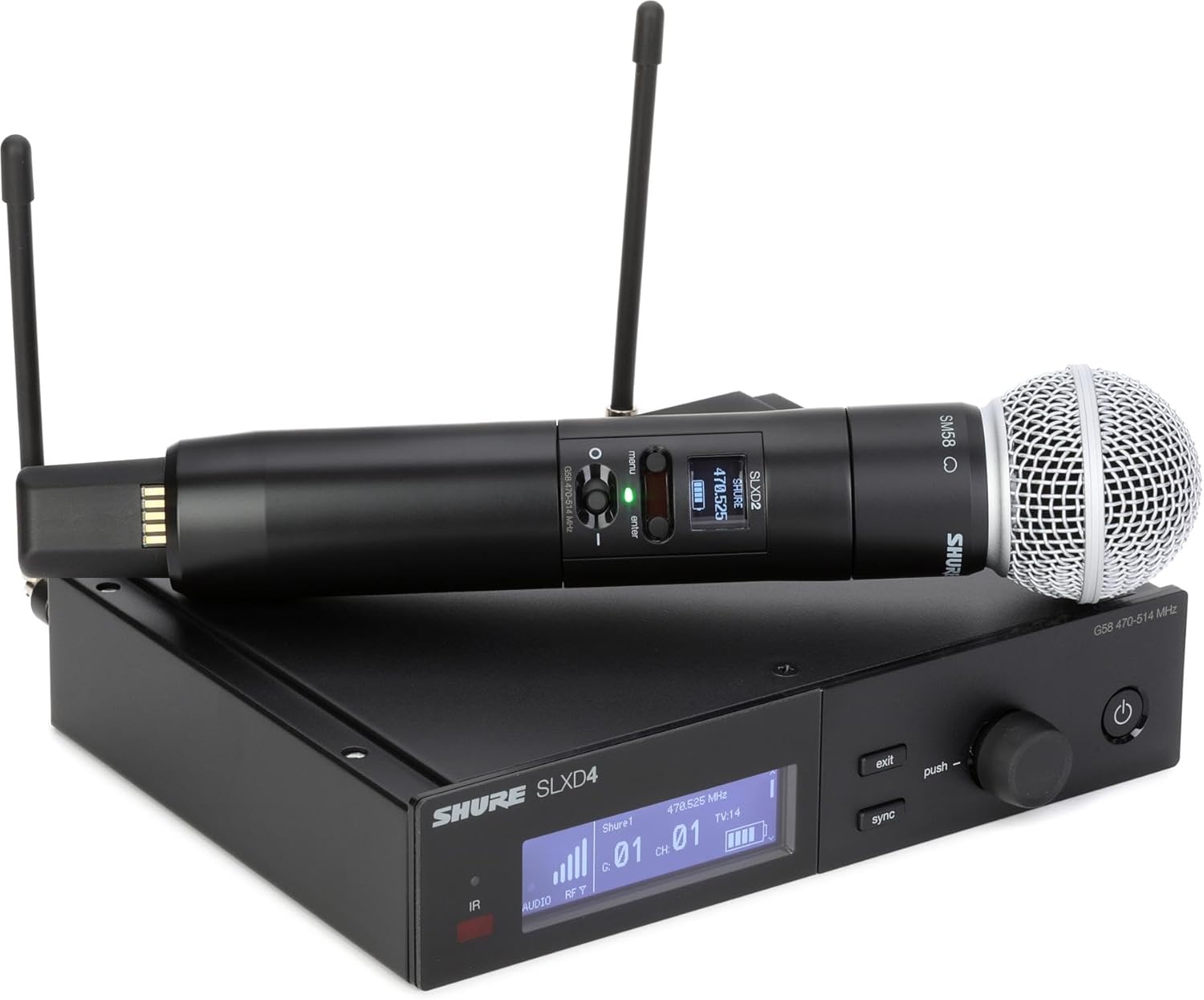 Shure SLXD24/SM58 Digital Wireless Handheld Microphone System G58 Band with Tripod Stand – Professional Audio for Performers, Presenters, and Events