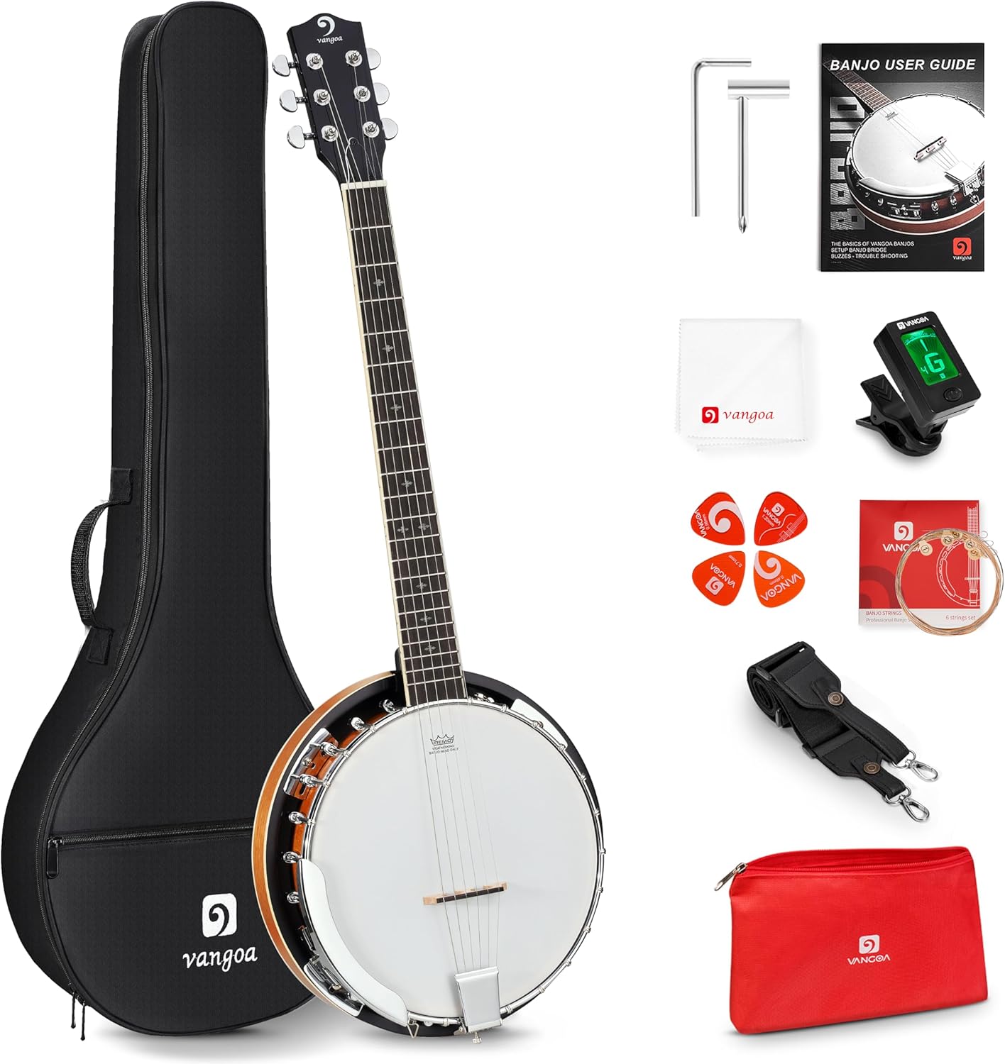 Vangoa 6 String Banjo Guitar Full Size, 38 Inch Banjo Guitar with Resonator Closed Back, Remo Head, Beginner Banjitar Six String Banjo Kit for Adults Teens Starters