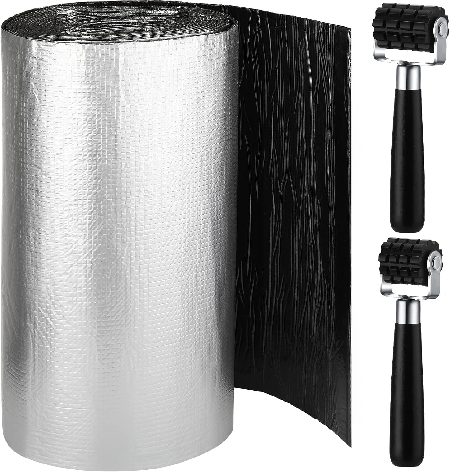 Frienda 200 Mils 70 Sqft Car Heat Sound Insulation Mat with 2 Rubber Roller Automotive Noise Deadening Mat Auto Heat Shield Sound Deadening Self Adhesive for Car Hood Ceiling Door 24 x 425 Inch