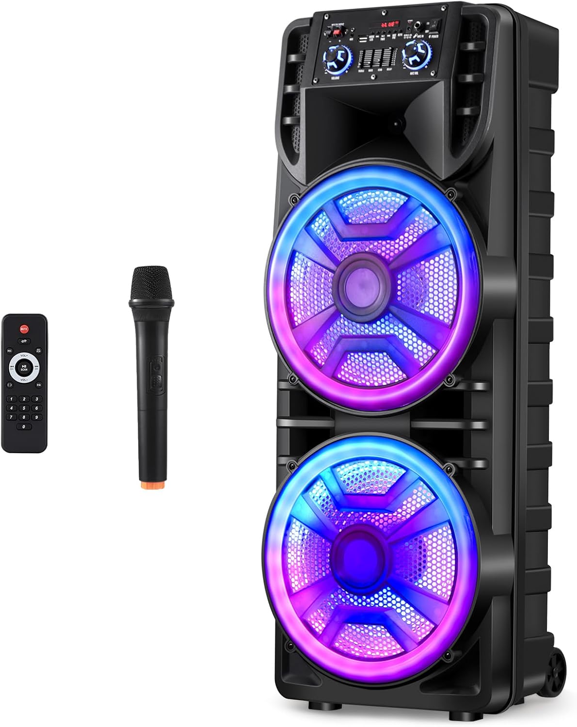 Dual 12’’ Wireless Party Bluetooth Speaker with Microphone, Remote, Portable PA Speaker System, RGB LED Party Lights, Karaoke Machine with Treble & Bass, FM/AUX/USB/TF/TWS/Echo