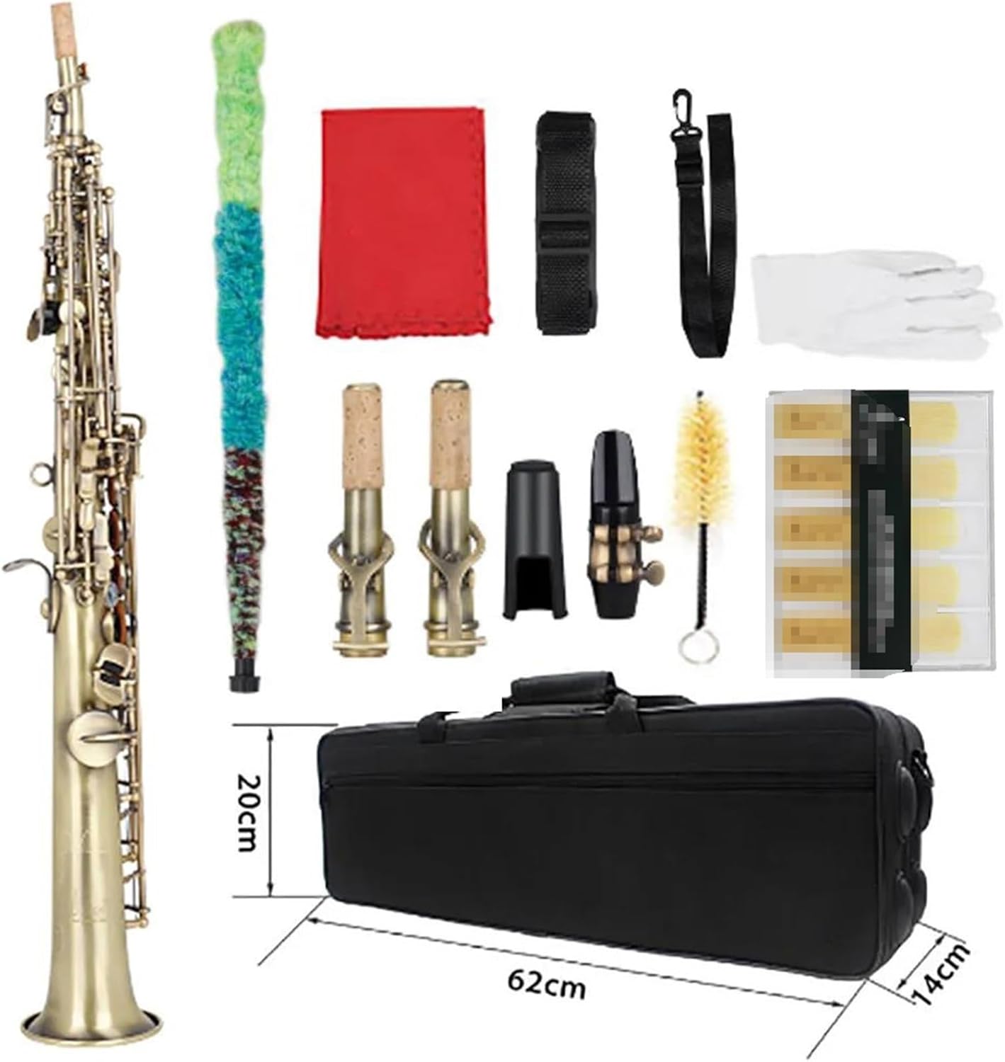 Straight Bb Treble Saxophone Brass Silver Plated B Flat Woodwind Instrument With Case Reeds Gloves Accessories (Color : Cyan Antique)