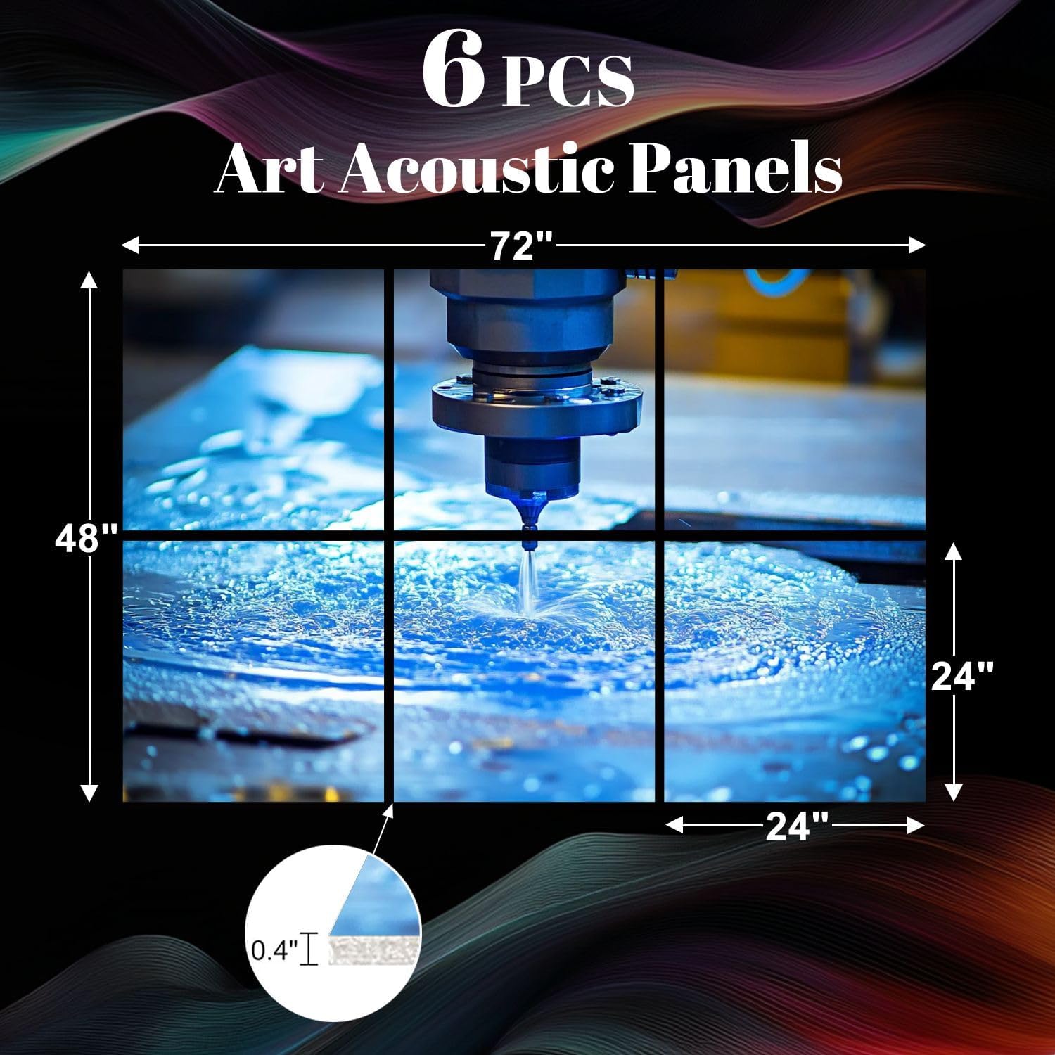6 Pack Art Acoustic Panels Waterjet Cutting Machine Detail Sound Absorbing Panel 48