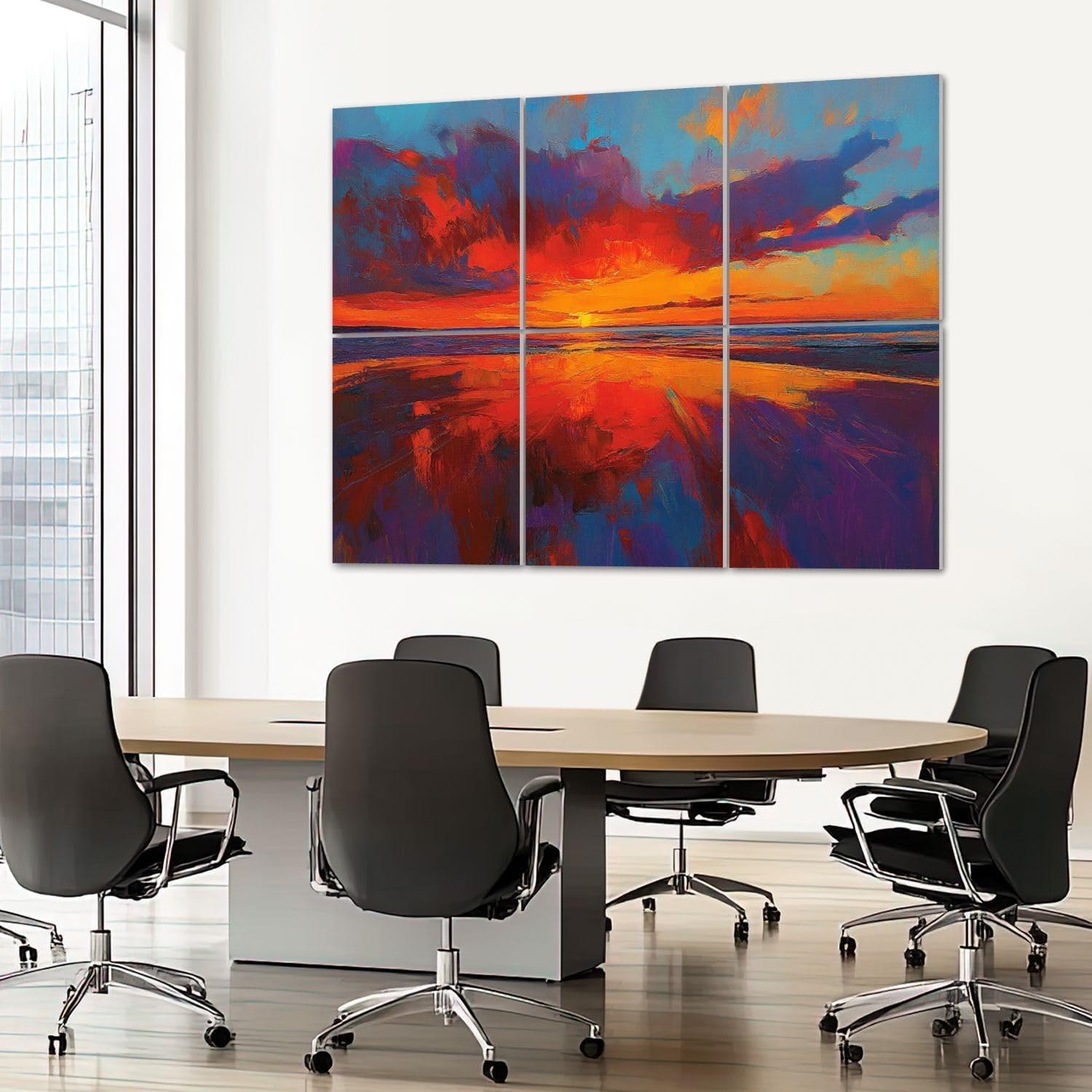 6 Pack Art Acoustic Panels Sound Absorbing Colorful Ocean Sunset Abstract Beach Orange Red Warm Sunrise Large Decorative Soundproof Wall Panels Self Adhesive for Recording Studios Office 72