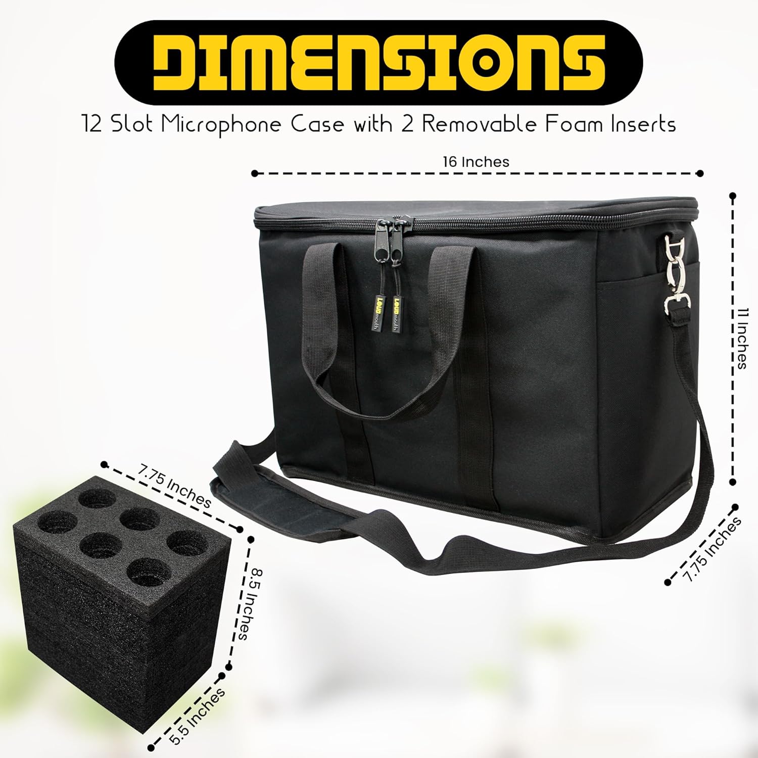 Loudmouth 12 Slot Microphone Case with Foam | Rugged Padded Bag For Wired and Wireless Mics | 16