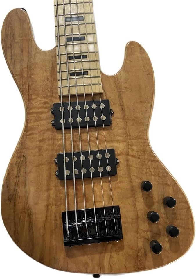 Custom Original Wood Color Jazz Bass Solid Ash Body With Quilted Maple Veneer Active HH PickupS 6 Strings Customized