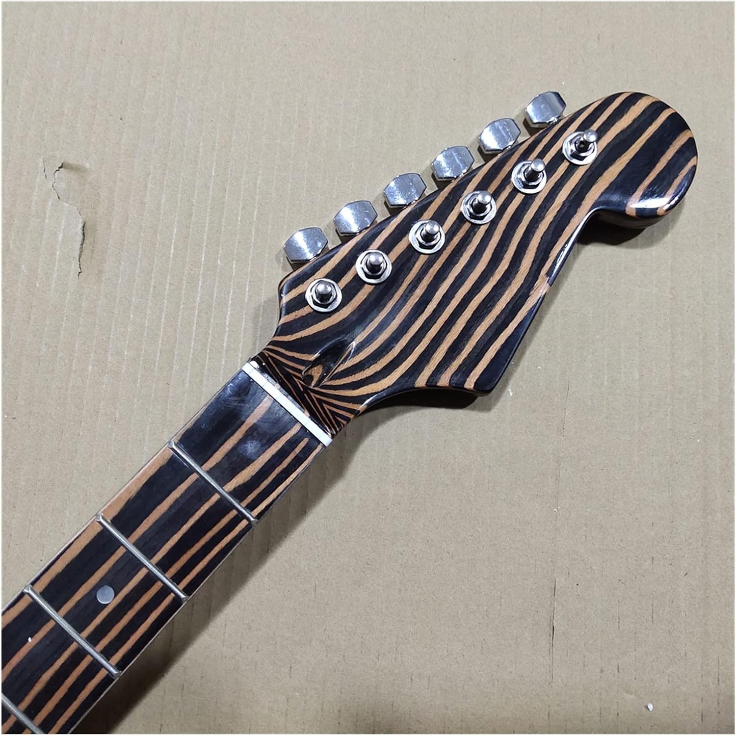 Zebra Wood Electric Guitar Neck Replacement 21 Frets and Tuners Peg Guitar ​Neck Replacement