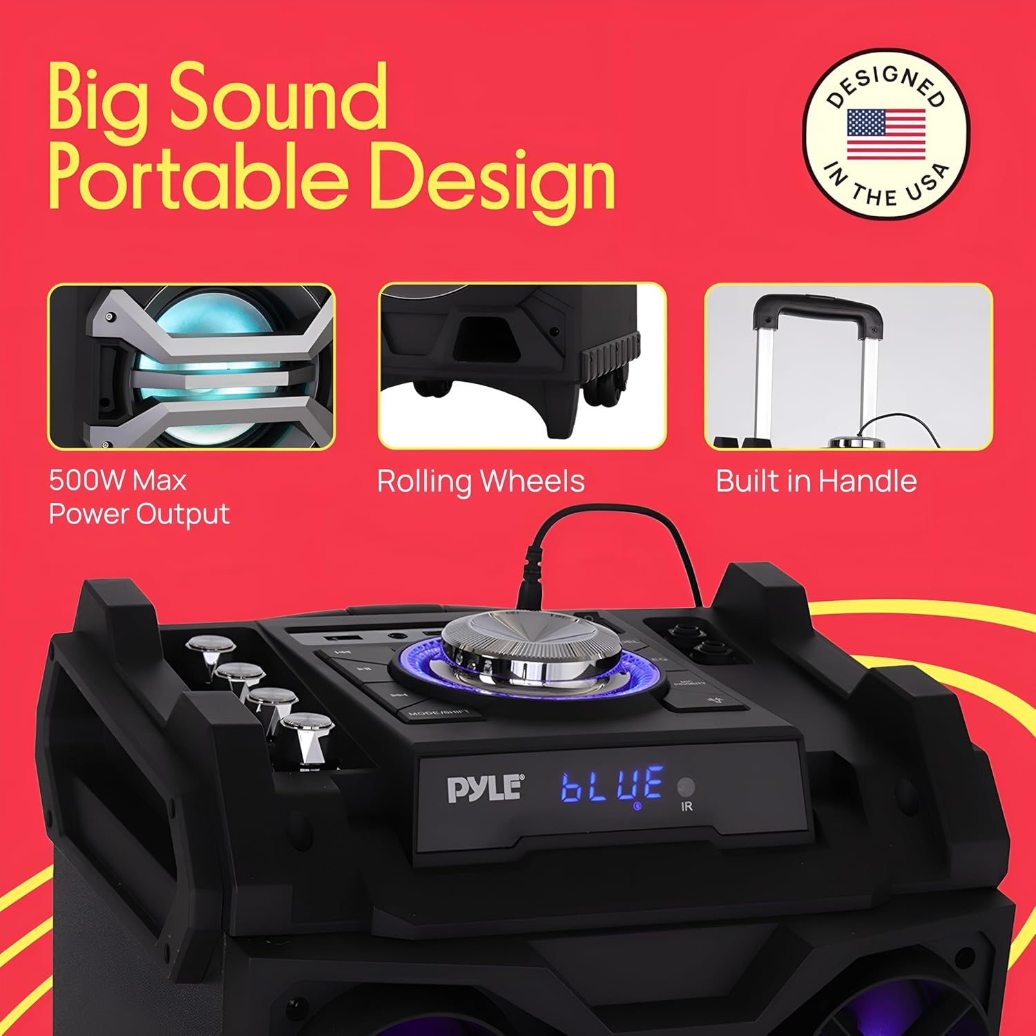Pyle 500 Watt Portable BT Connectivity Karaoke Speaker System - PA Stereo with 8