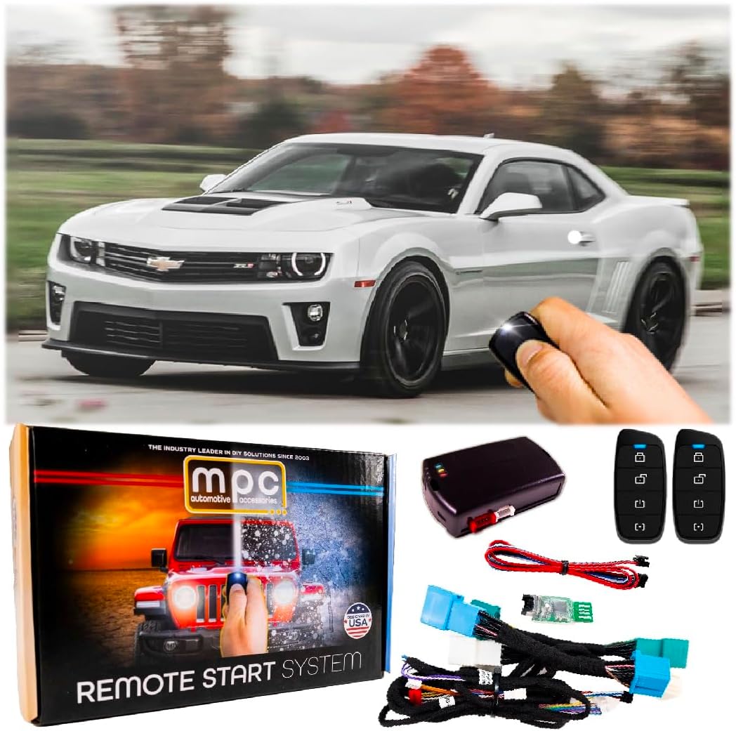 MPC Remote Starter Compatible with 2010-2015 Chevrolet Camaro |Gas| |Key to Start| with T-Harness - FlashLink Updater - (2) Extended Range 4-Button 2-Way Remotes - Up to 1,000 ft Range