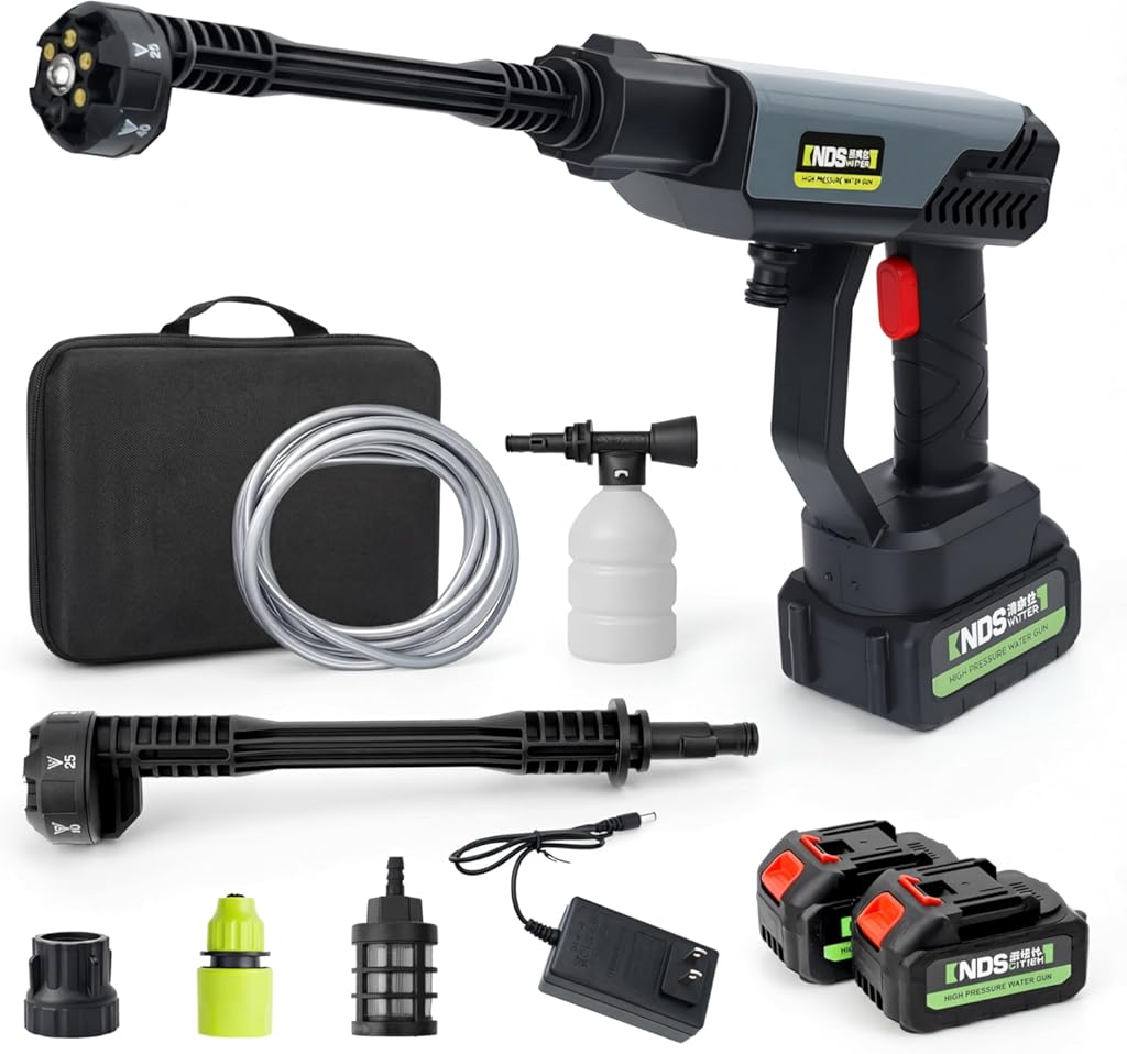 Cordless Electric Portable Pressure Washer with Recharge Battery Powered, 6-in-1 Smart Nozzle, 27 Feet Spray Distance, Handheld Wireless Water Gun for Home, Car, Yard, Pet, Plant