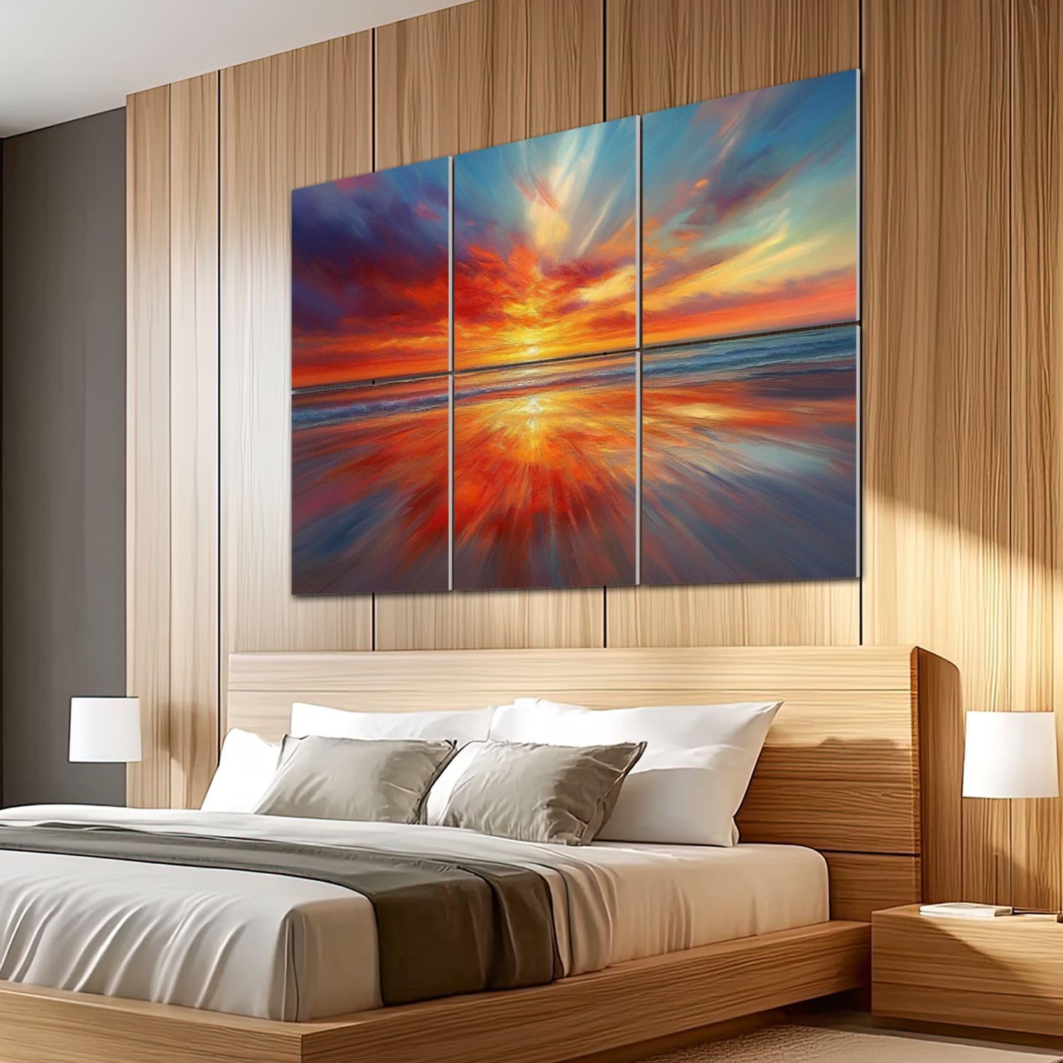 6 Pack Art Acoustic Panels Sound Absorbing Colorful Ocean Sunset Abstract Beach Orange Red Warm Sunrise Sky Decorative Soundproof Wall Panels Self Adhesive for Recording Studios Office 72