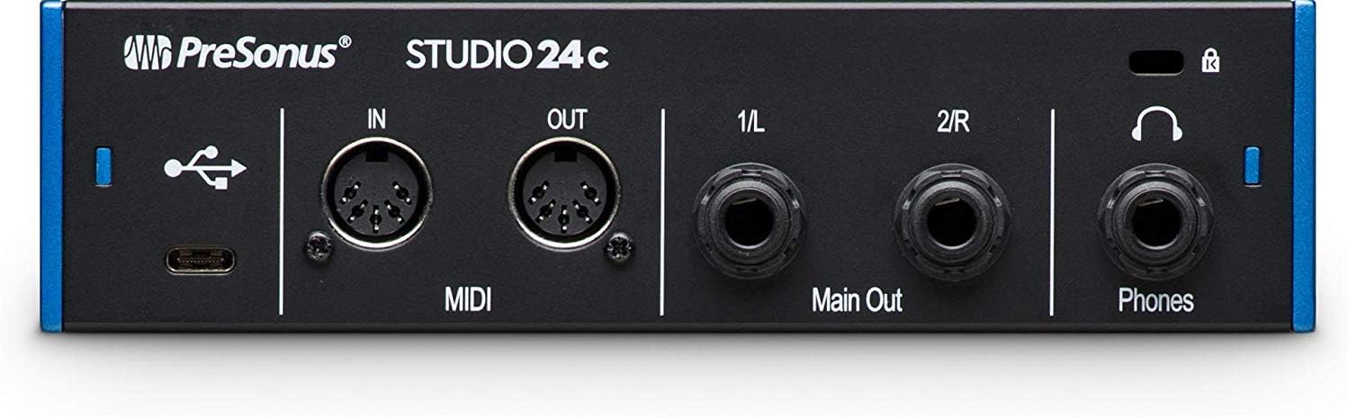 PreSonus Studio 24C 2x2, 192 kHz, USB-C Audio Interface, 2 Mic Pres-2 Line Outs + Mixing Headphone with Pair of EMB XLR Cable Bundle