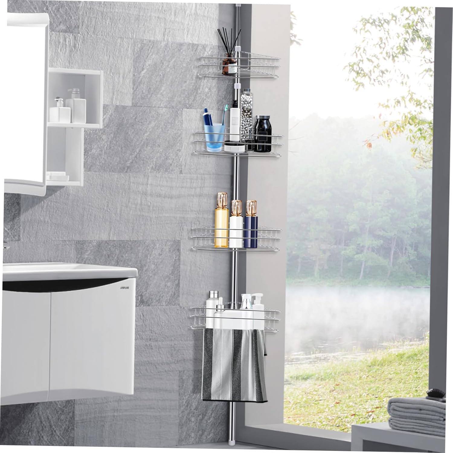 Ciieeo 4tier Bathroom Wall Mount Shelf Shower Shampoo Organizer Telescoping Shower Storage Rack