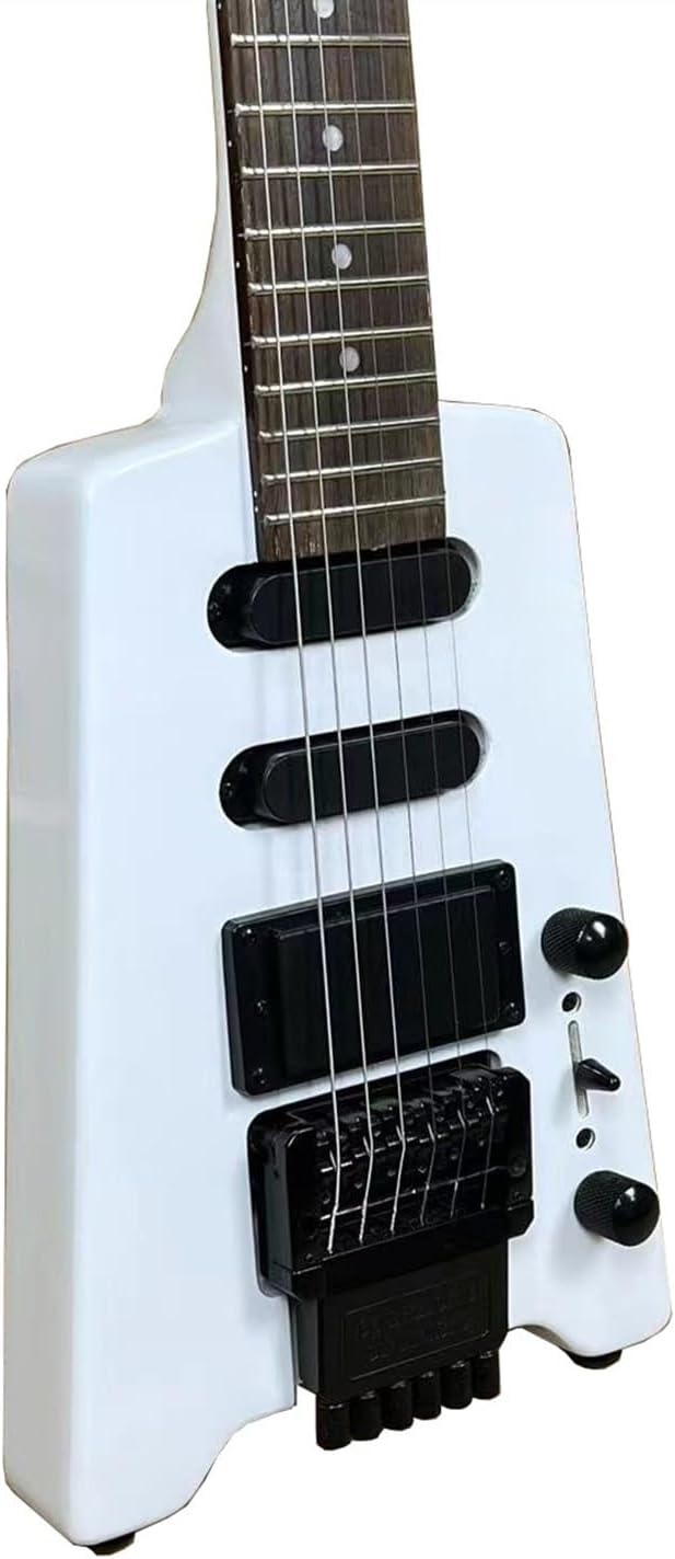 VENEKA Headless Electric Guitar 30 Inches Headless Electric Guitar White Color Mahogany Body for Beginner Adult