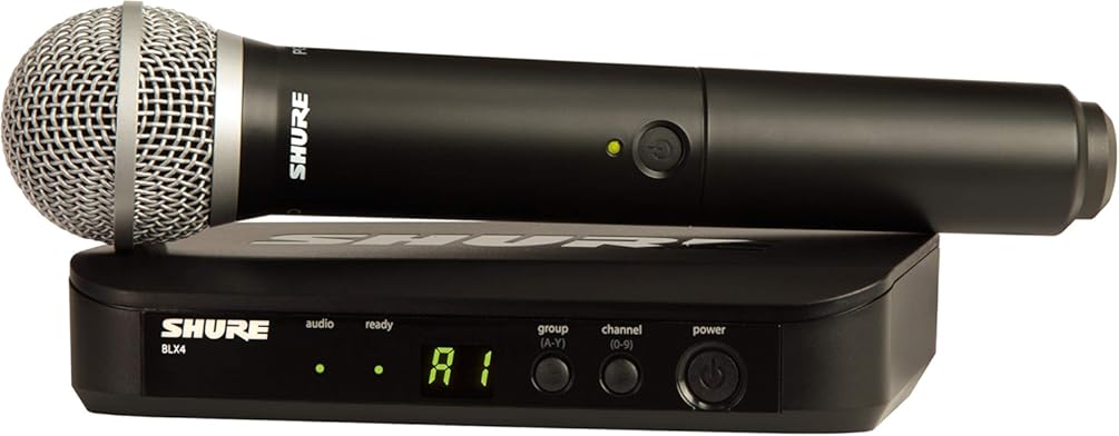Shure BLX24/PG58 UHF Wireless Microphone System - Perfect for Church, Karaoke, Vocals - 14-Hour Battery Life, 300 ft Range | Includes PG58 Handheld Vocal Mic, Single Channel Receiver | H8 Band