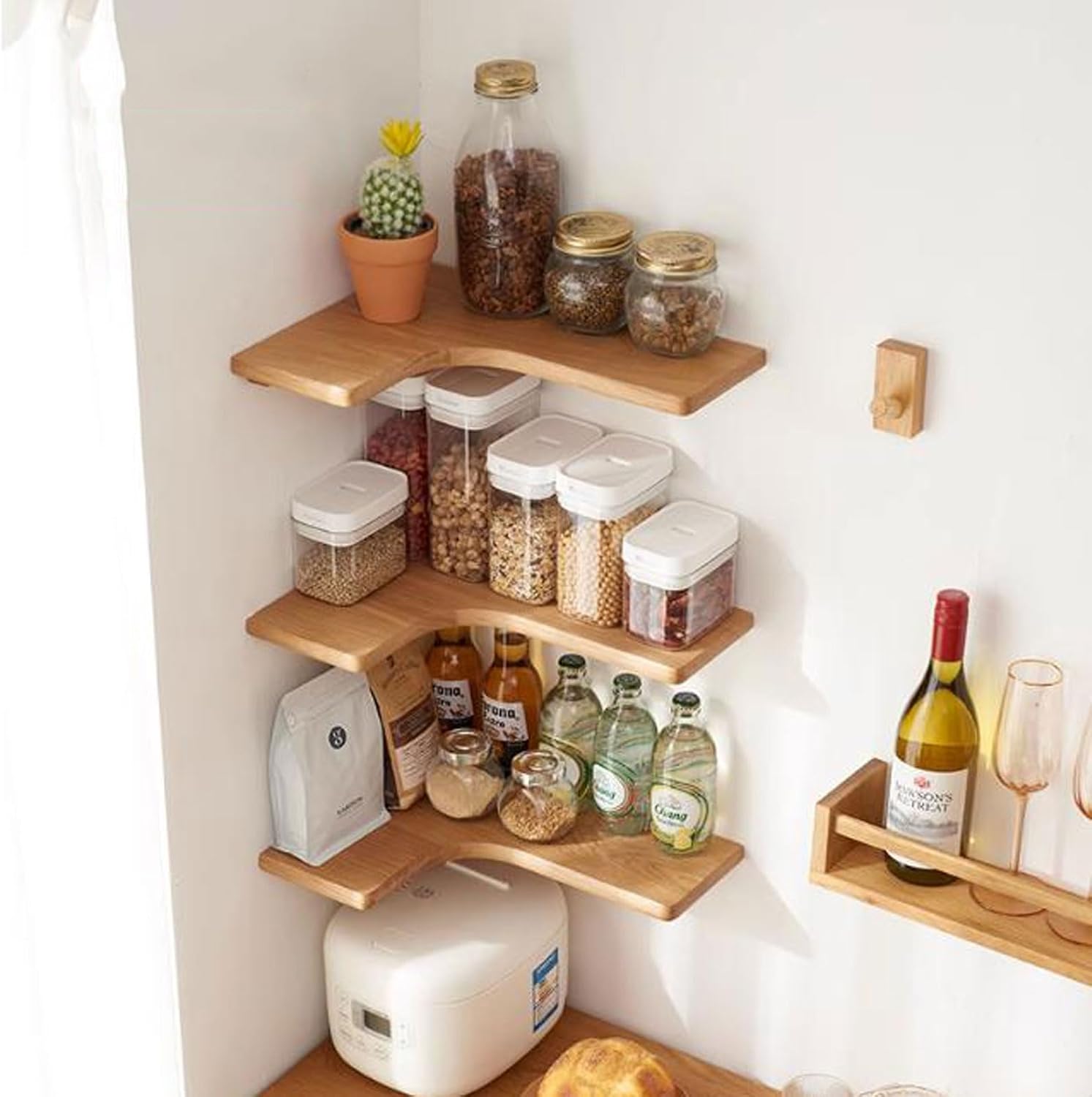 Floating Shelf Unit Solid Wood Corner Wall Mounted Set of 3, L Shape Wood Display Storage Wall Shelves Rack for Living Room, Bedroom, Office, Bathroom Kitchen & Decoration,Easy-to-Insta