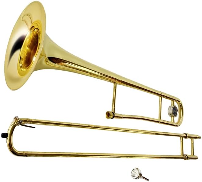 Bb Tenor Slide Trombone B Flat Gold Brass Plated Trombone for Beginners and Adults with Mouthpiece Carrying Case White Gloves Wipe Cloth