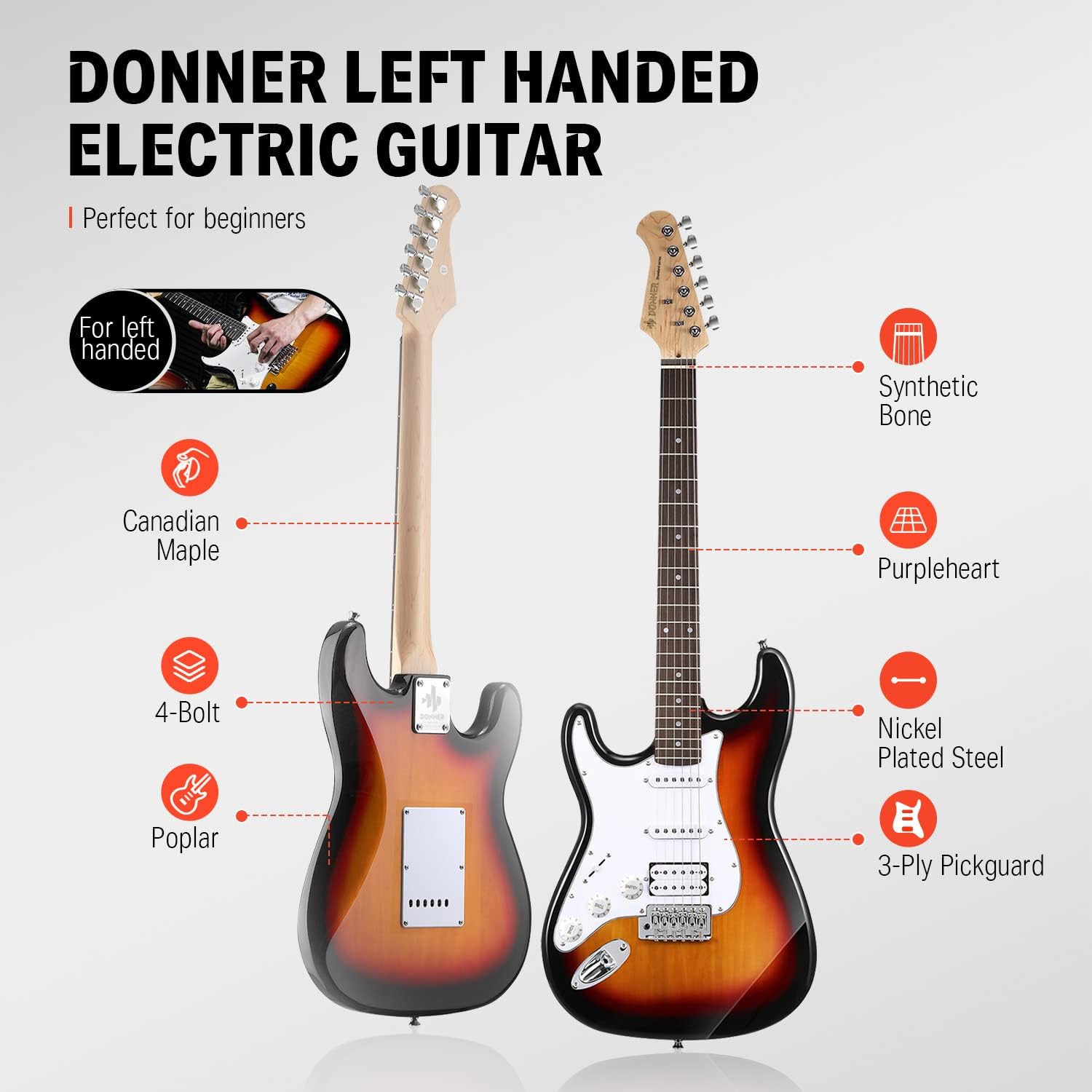 Donner 39 Inch Left-Handed Electric Guitar Kit-Distortion Guitar Pedal