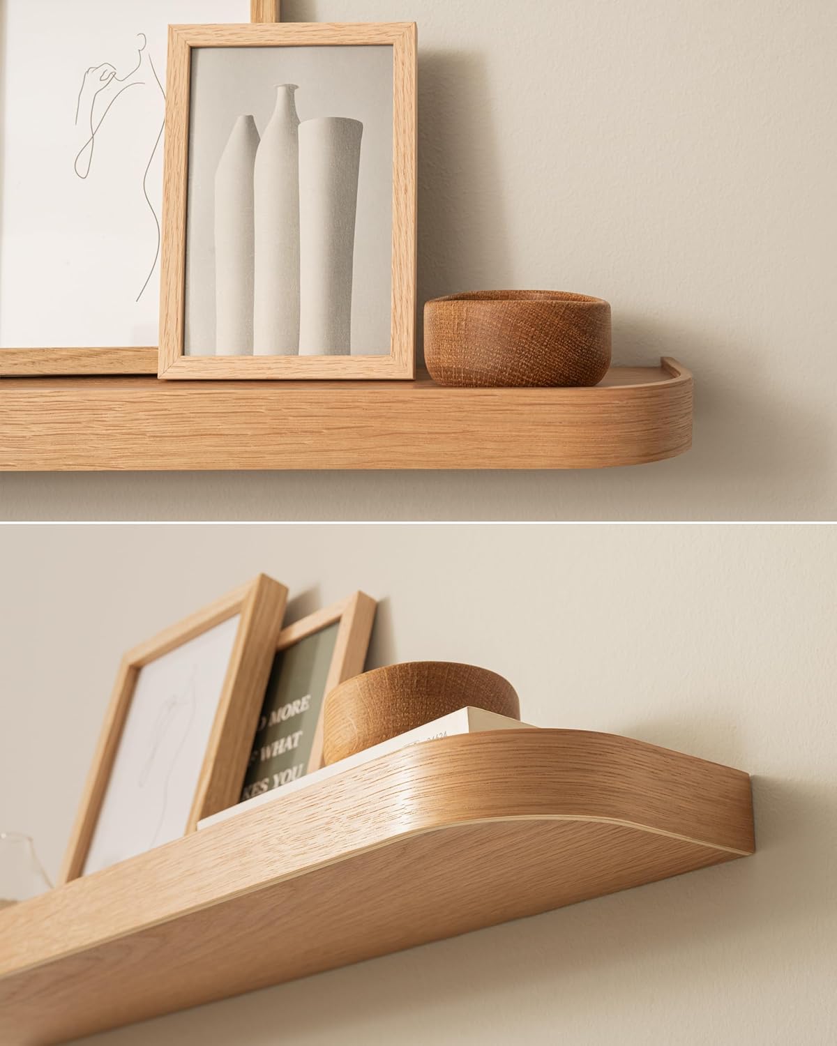 Kazai.® 23.6 inches Floating Shelves for Wall 'Toke' | Set of 2 Small Mounted Wooden Shelf Units | Modern Wall Decor & Storage for Living Room, Bathroom, Kitchen, Bedroom & More | Oak