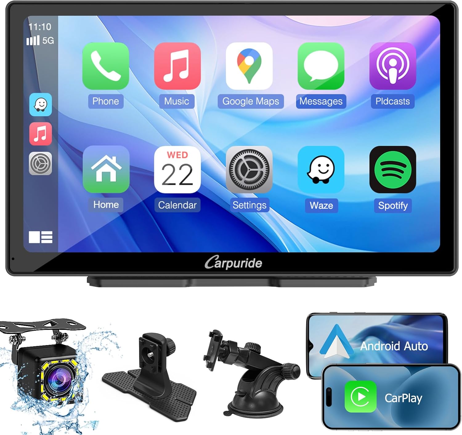 2024 CARPURIDE C98 9 Inch Car Play Screen for Car, Compatible with Wireless/Wired Apple CarPlay, Android Auto and Mirror Link - Bluetooth Audio, Navigation,Siri, Backup Cam