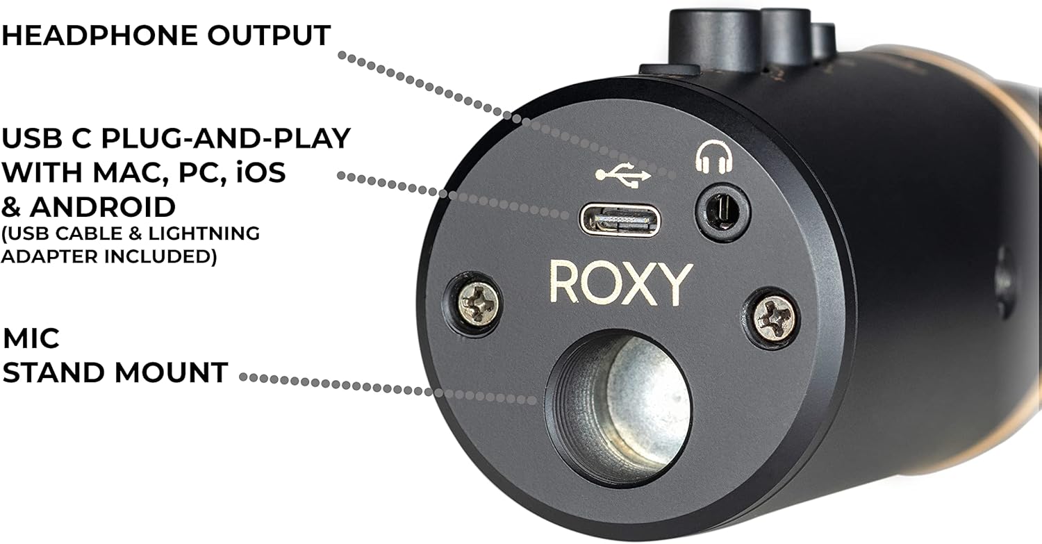 Headliner Roxy Stereo USB mic with Dual Condenser Capsules for Mac, PC, iOS, Android, Gaming, Recording, Streaming and Podcasting