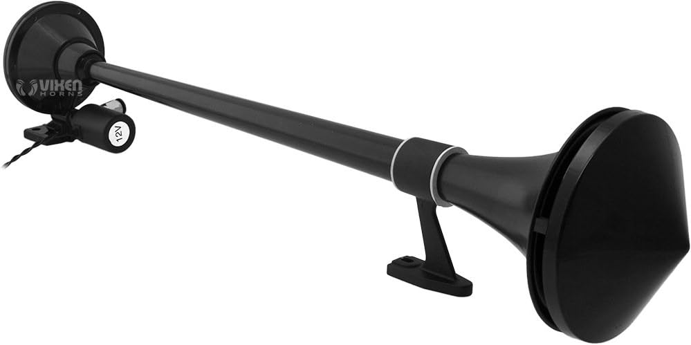 Vixen Horns Train Horn for Boat/Truck/Car. Air Horn Waterproof Black Single Trumpet + Cover. Super Loud dB. Marine Grade Finish. Fits 12v Vehicles like Semi/Pickup/Jeep/SUV VXH1168B