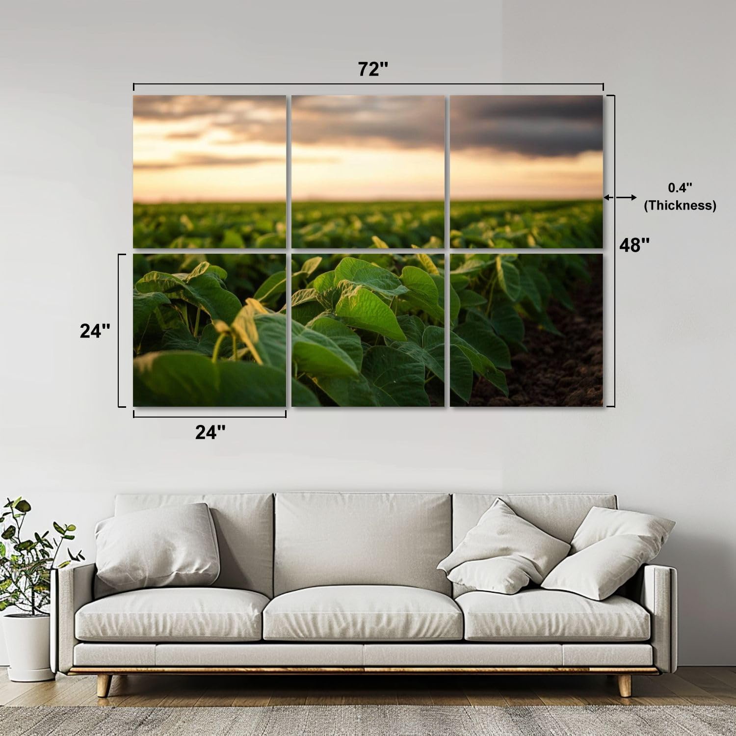 Art Acoustic Panels Self Adhesive Open soybean field sunset 6Packs Decorative Soundproof Wall Panels Large Sound Absorbing Panels for Home Office 48