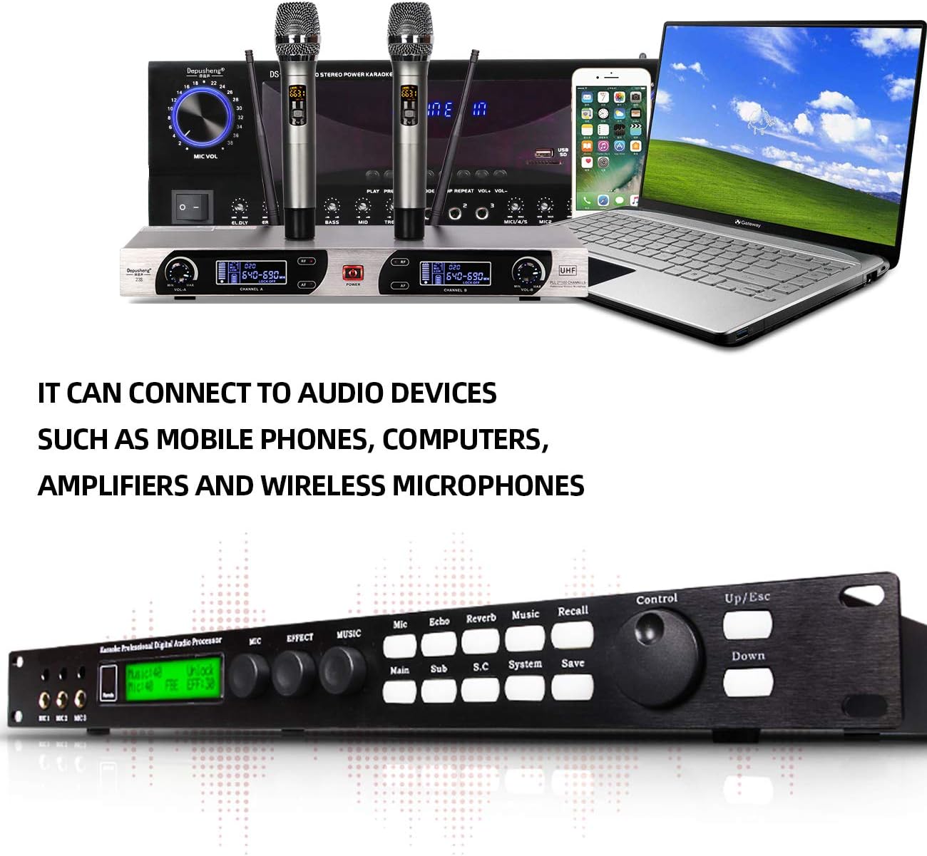 Depusheng X5 Karaoke Professional Digital Audio Processor Can Set via a PC Interface Prevent Howling