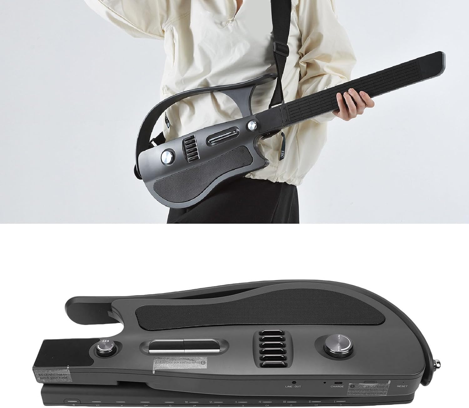 SUNGOOYUE Smart Guitar, Portable Folding Electric Automatic Stringless Guitar with Smart Tuner and APP Connectivity for Beginners, Black