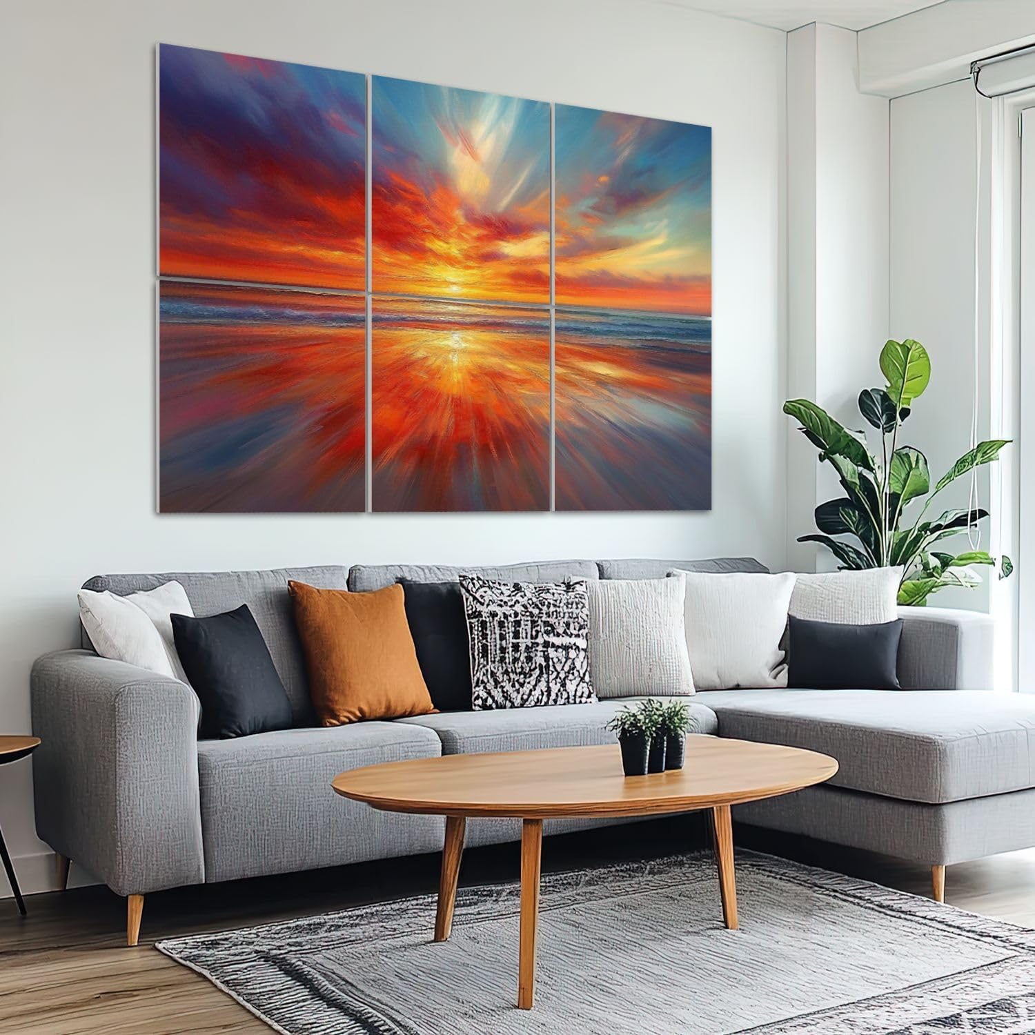 6 Pack Art Acoustic Panels Sound Absorbing Colorful Ocean Sunset Abstract Beach Orange Red Warm Sunrise Sky Decorative Soundproof Wall Panels Self Adhesive for Recording Studios Office 72