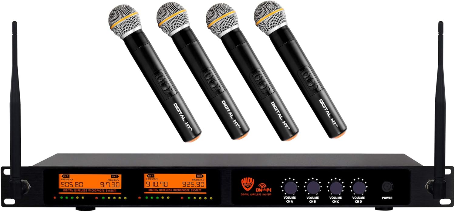 Nady DW-44-HT Gen 2 | Digital Wireless Handheld Microphone System | Operates at 907.7MHz/921.2MHz/912.8MHz/927.5MHz (Non-Adjustable), Plug and Play Set-up, and 300 ft. Range.