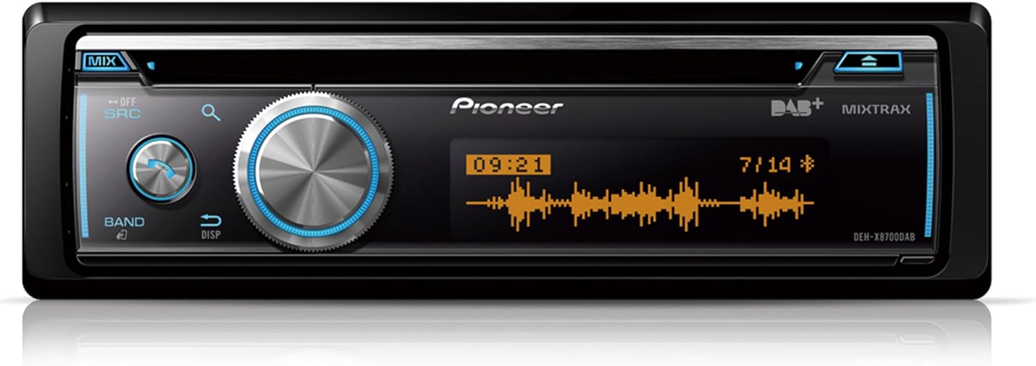 Pioneer DEH-X8700DAB-AN 1 DIN Car Radio CD Tuner with FM and DAB+, Bluetooth, MP3, USB and AUX Input, RGB - Lighting, Bluetooth, Smart Sync App, 5 Band Equalizer, Includes DAB Antenna