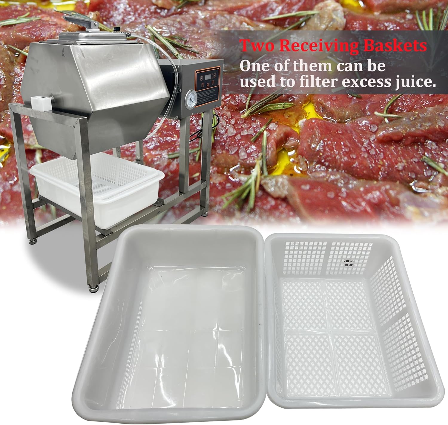 INTSUPERMAI 110V Meat & Vegetable Vacuum Tumbler Marinating Machine, 45L Vacuum Tumbler Marinator, 350W Food Vacuum Marinator, 0-99 Min Time Setting, Meat Tenderizer & Vacuum Marinator for Chef