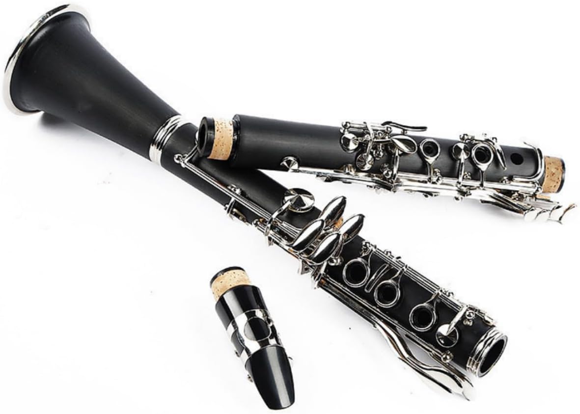 Clarinet Bb French 17 Key, B Flat Beginner Student Clarinet Bb Nickel-Plated for School Band Orchestra adult kid, Complete with Cases and Accessories (Rubber Wood)