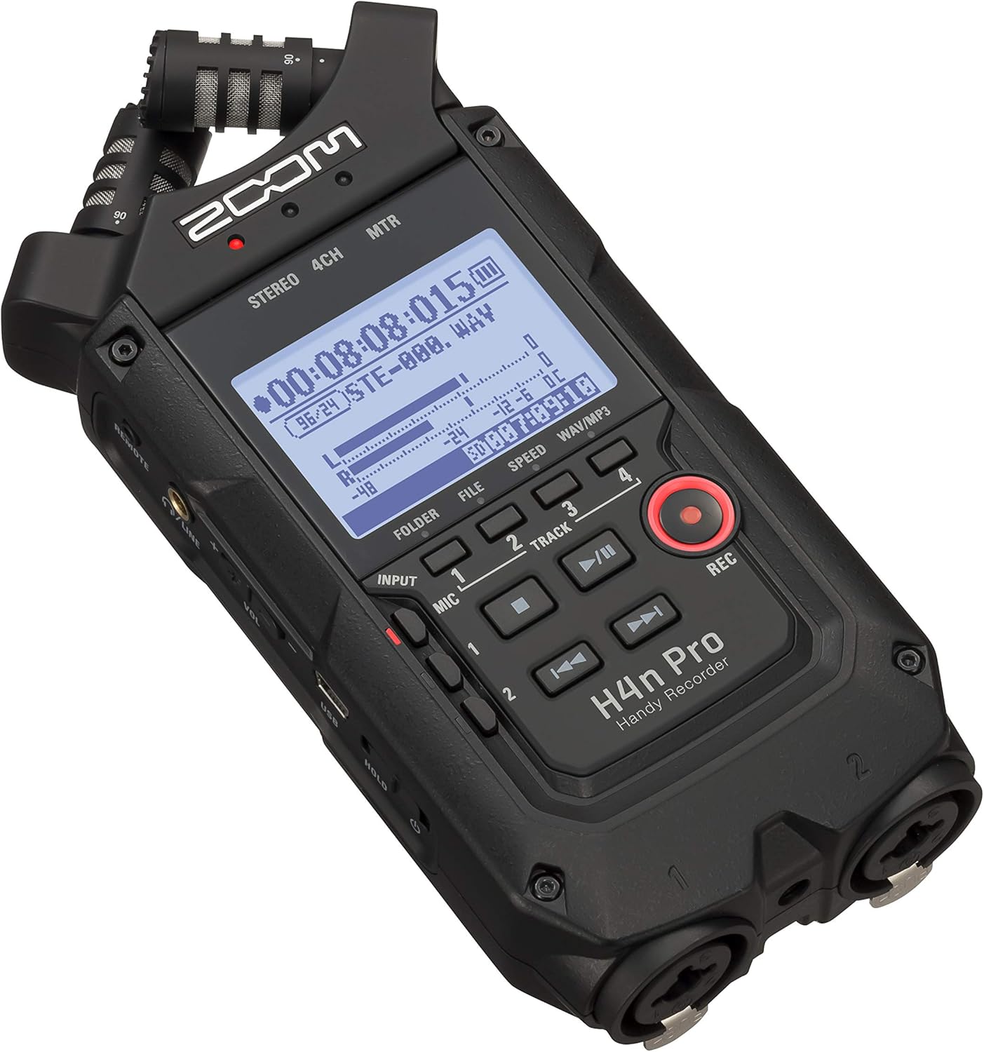 Zoom H4n Pro 4-Track Portable Recorder, All Black, Stereo Microphones, 2 XLR/Combo Inputs, Battery Powered, for Stereo/Multitrack Recording of Music, Audio for Video, and Podcasting