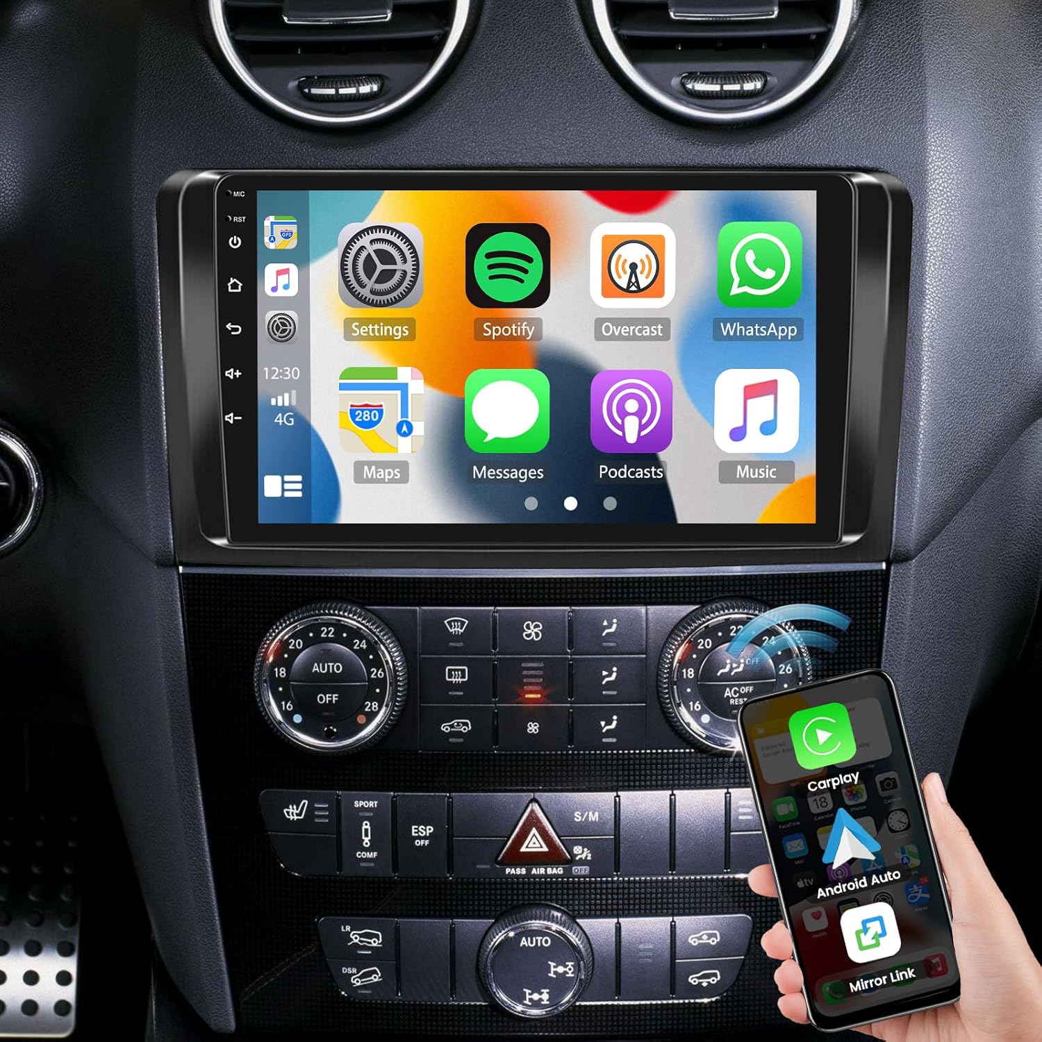 Car Stereo for Mercedes Benz ML GL ML280 ML350 ML500 GL320 GL350 GL450 W164 X164 2005 2006 2007 2008 2009 2010 2011, 9inch Touchscreen Radio with Wireless CarPlay Android Auto, AHD GPS SWC