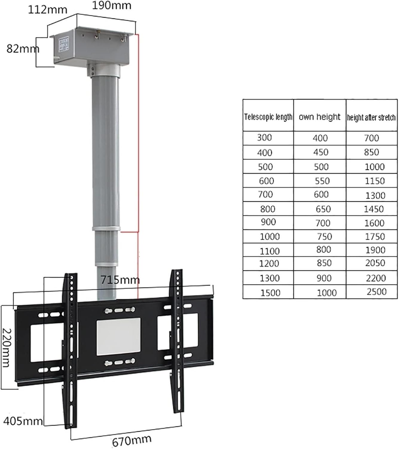 Motorised TV Bracket Stand - Height Adjustable TV Stand and Wall Mount Motorized Tv Mount, Motorized Ceiling TV Mount, with Remote Control, Fits 26-70 Inch Low Profile TV