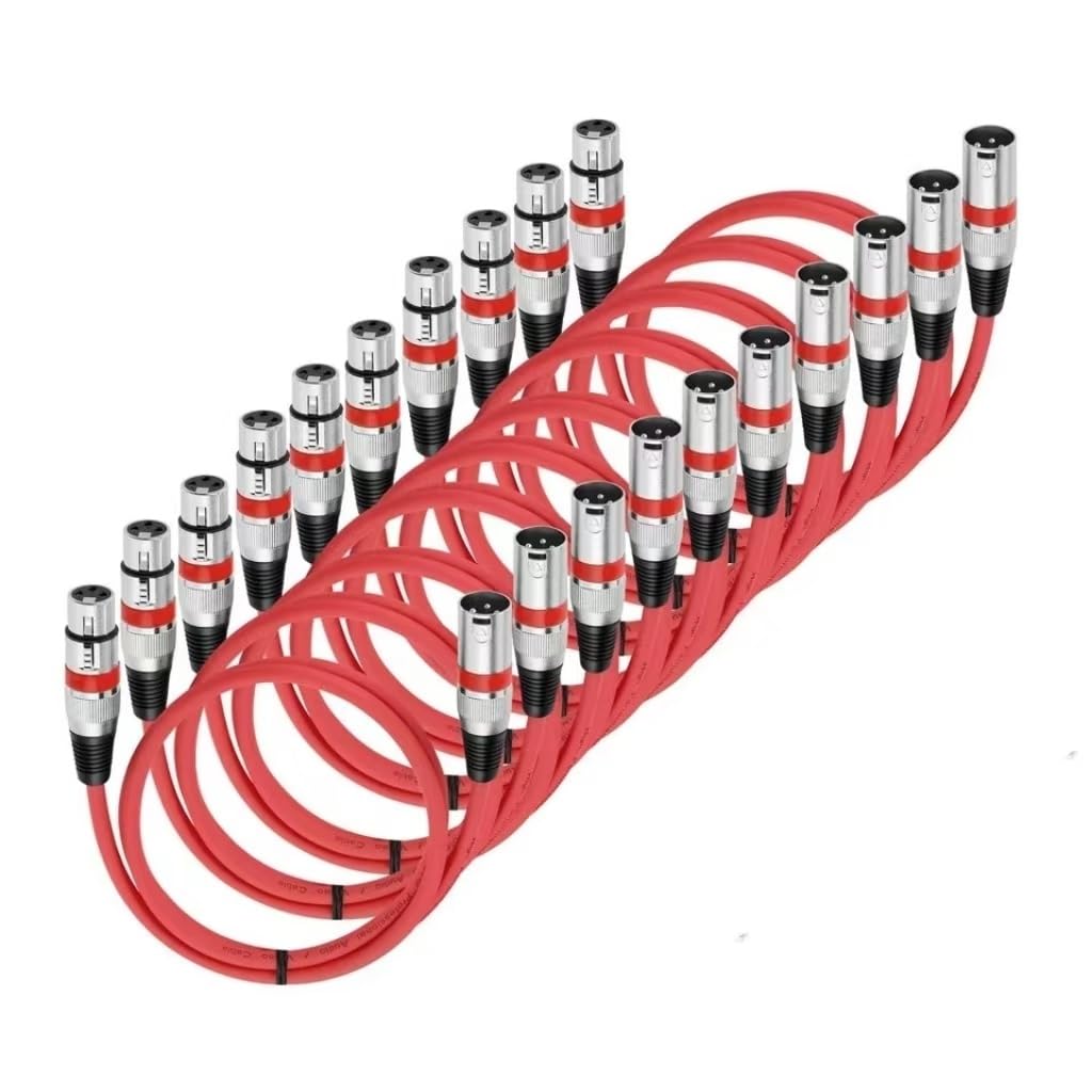 1m, 3 Pin XLR Cable Male to Female M/F Audio Cable Foil + Braided Shield for Microphone Mixer Amplifier Stage Light 10-Pack(Red Set)