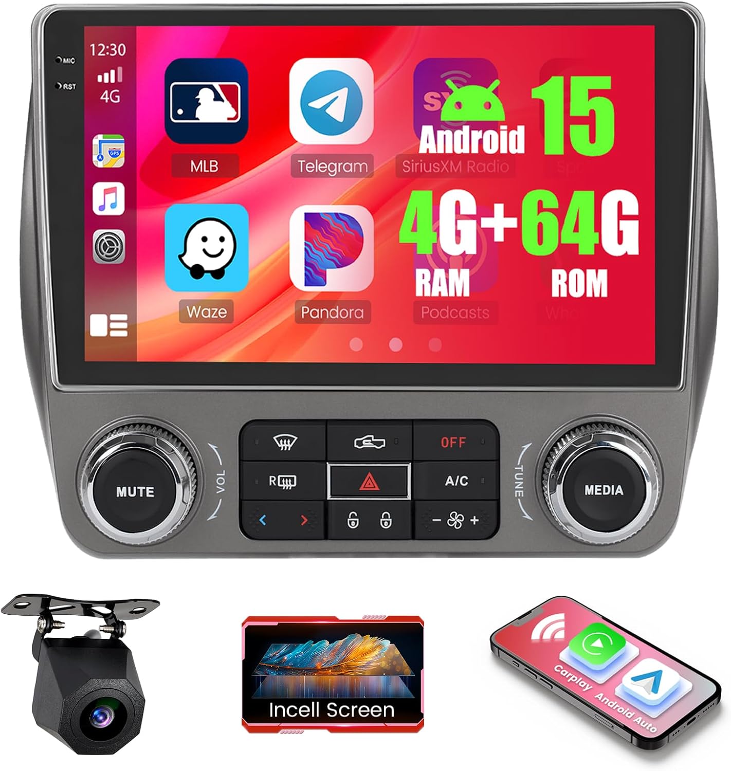 4+64GB Android 15 for Chevrolet Camaro 2010-2015 Car Radio Carplay Android Auto, Stereo with 9