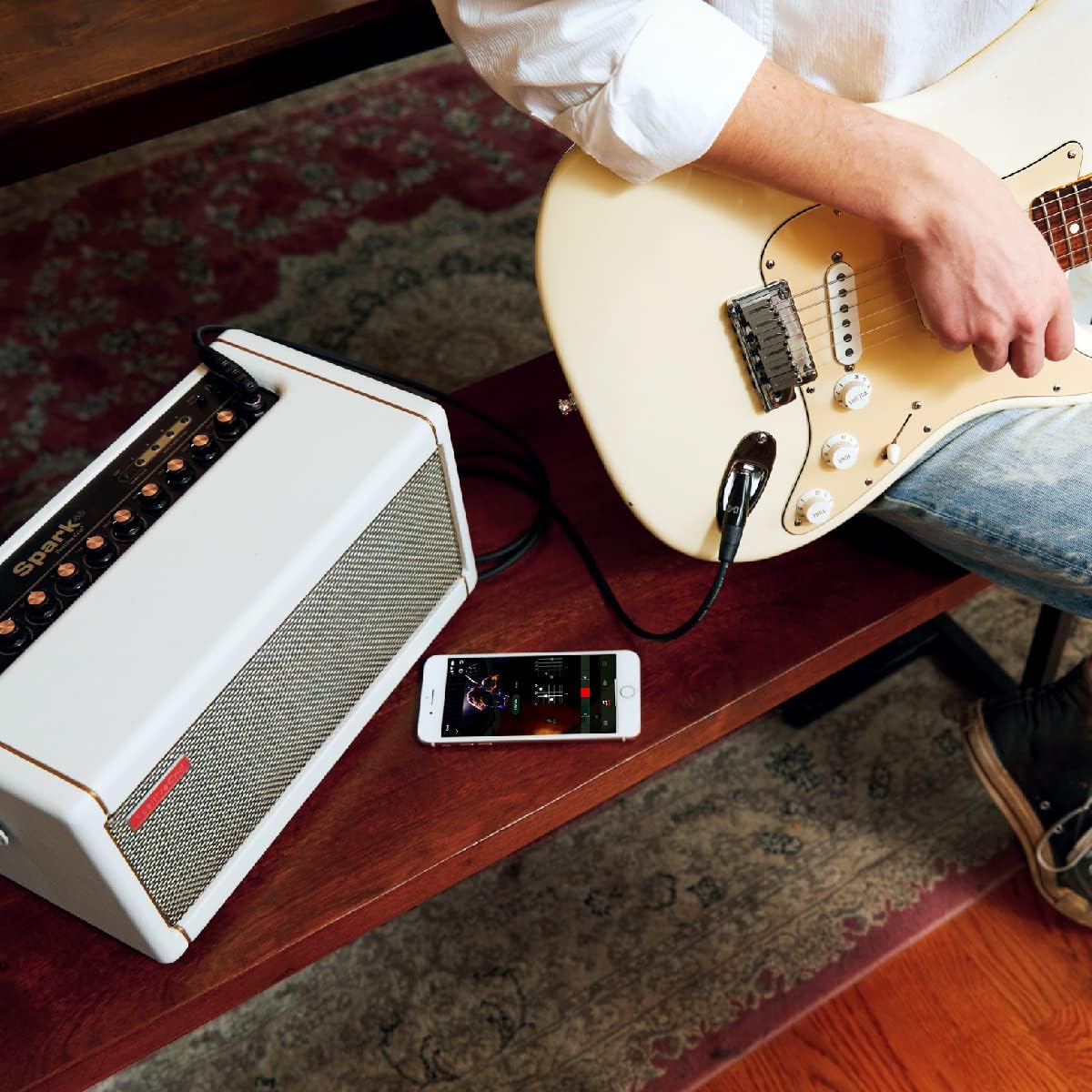 Positive Grid Spark Pearl Guitar Amplifier Electric, Bass and Acoustic Guitar 40-Watt Combo Practice Amp with Spark Mobile App (Pearl)