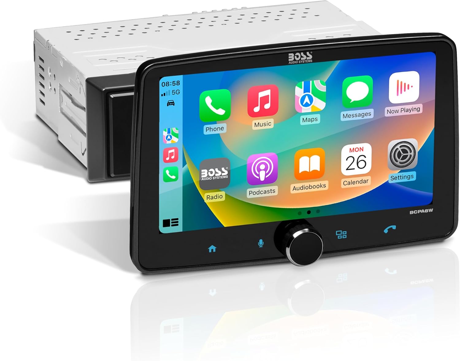 BOSS Audio Systems BCPA8W Car Stereo – Wireless Apple CarPlay & Android Auto, Single Din, 8 Inch Touchscreen, Bluetooth, No CD DVD Player, AM/FM Radio Receiver