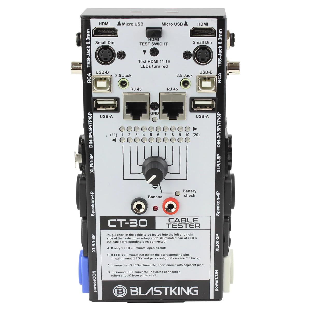 Blastking CT-30 Cable Tester XLR, Speakon, DMX, 1/4