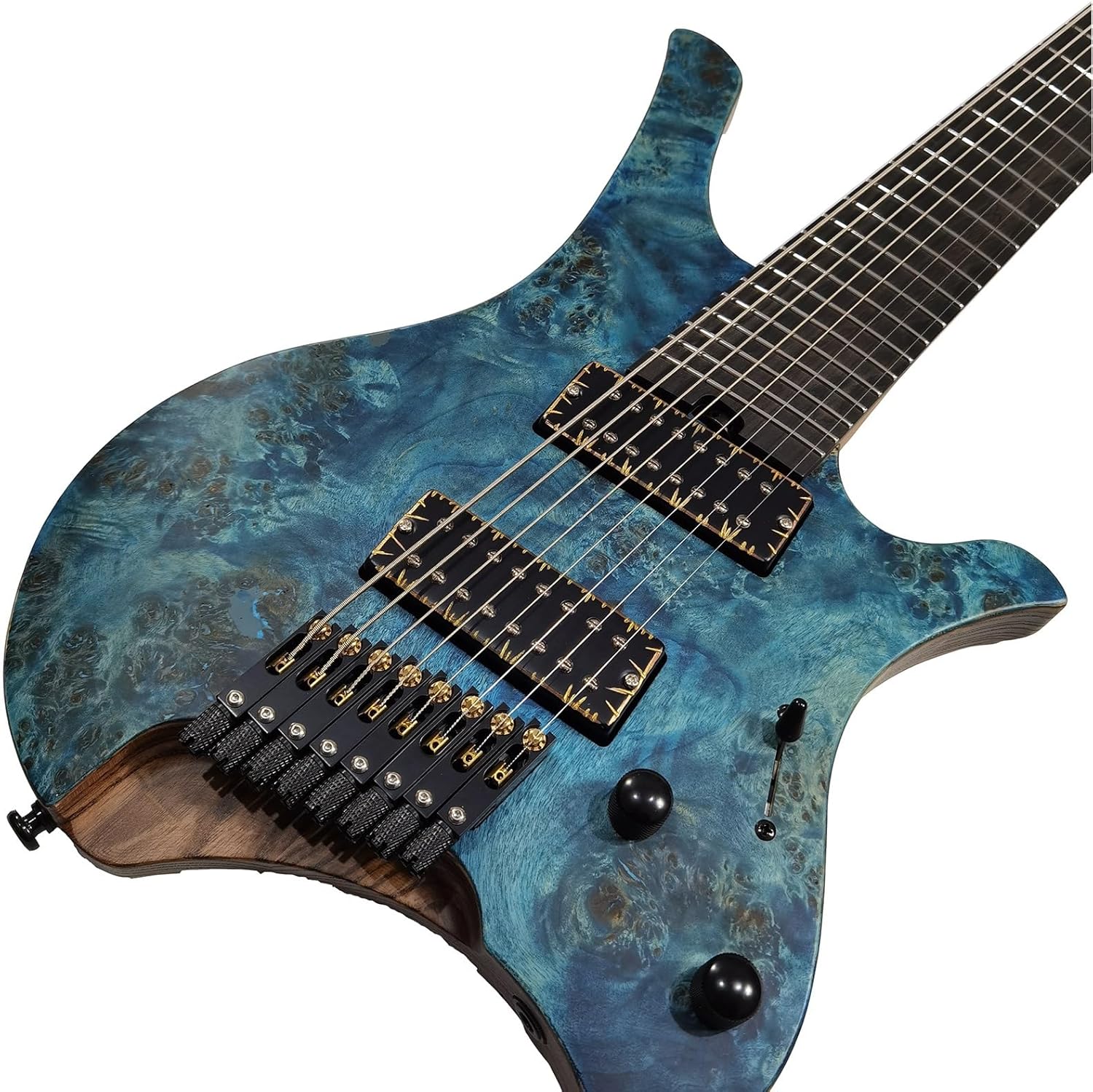 VENEKA Headless Electric Guitar Handmade Headless Electric Guitar Slightly Worn Oblique Aged 8 Strings Fan-Shaped Frets