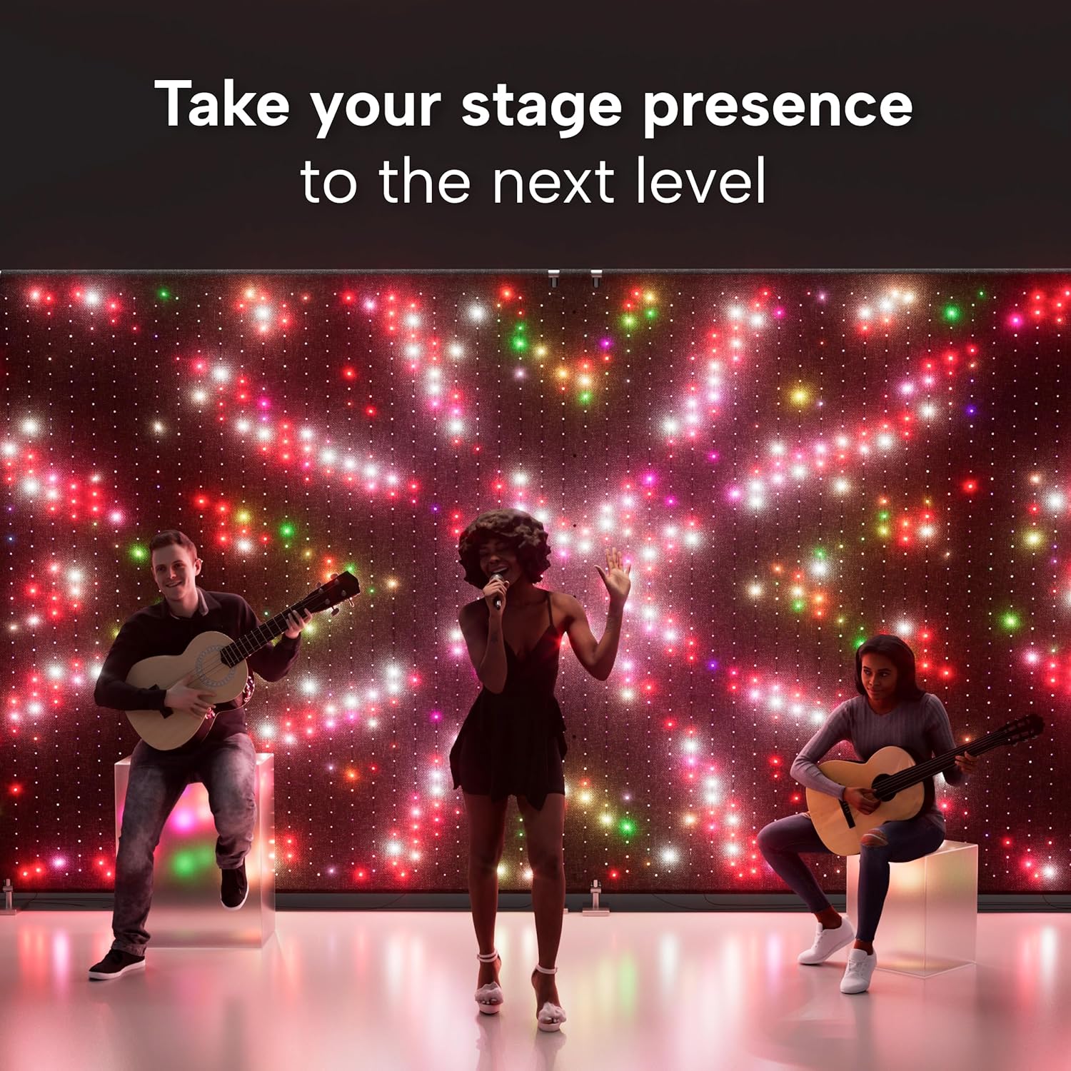 Twinkly Lightwall - 8.6 x 9 ft - Black Backdrop - with Stand and Music Dongle - Type A Plug