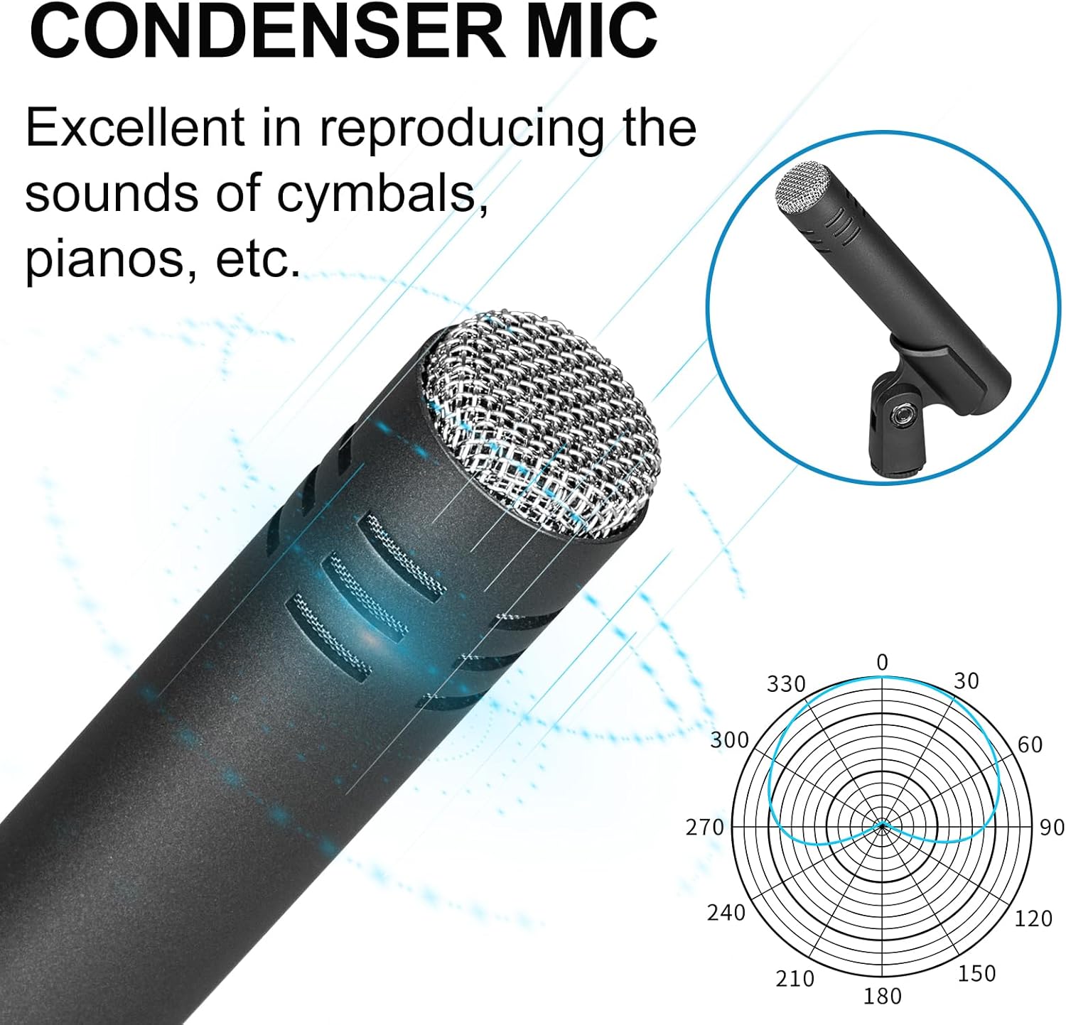 Depusheng 5-Piece Drum Microphone Set with 3 Dynamic Percussion Microphones and 2 Condenser Percussion Microphones, Ideal for Instrument Recording and Music Production