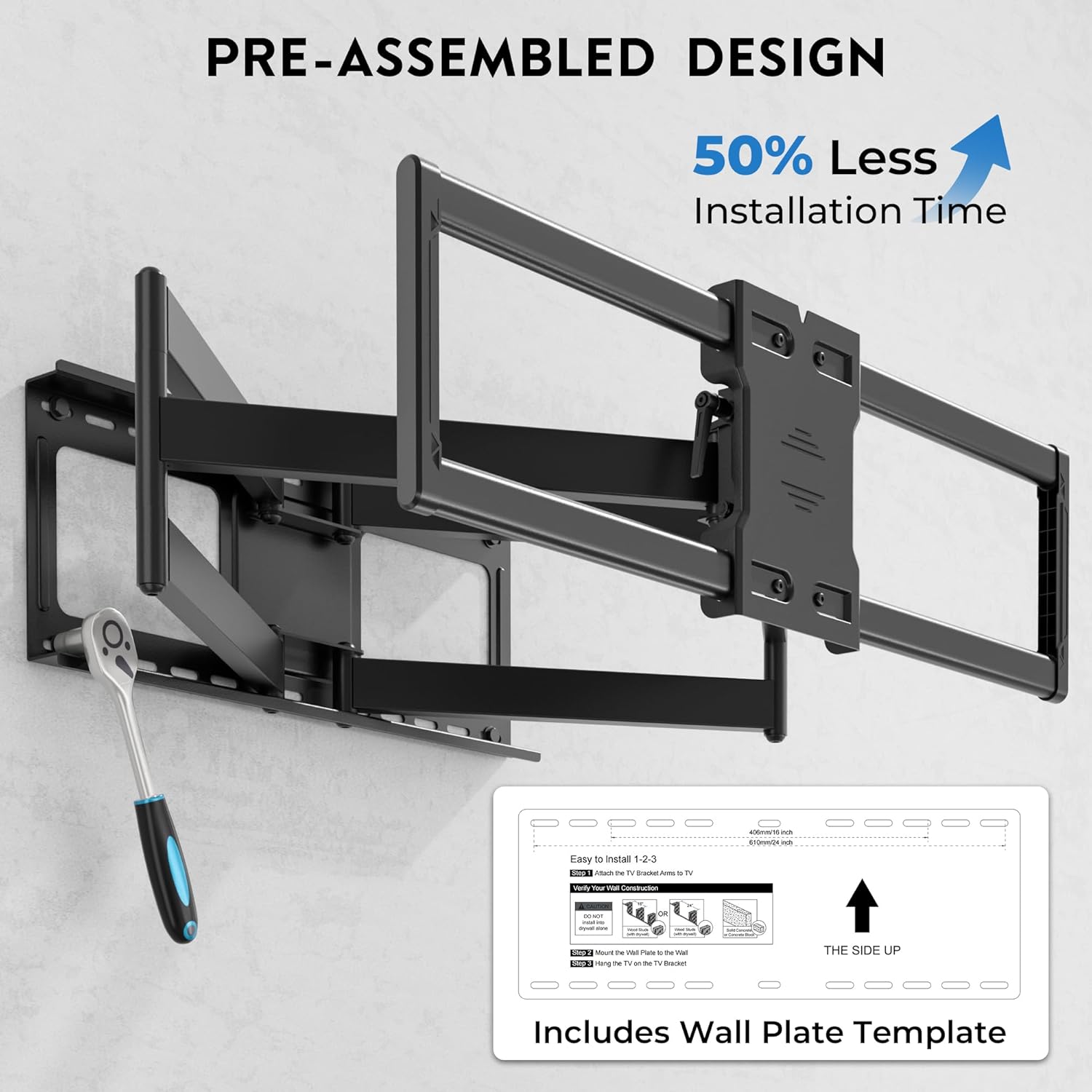 Heavy Duty TV Wall Mount with Extra Long Extendable Arm for 60–110 Inch TVs, Holds Up to 275lbs, Full Motion Bracket with Corner Swivel and Tilt, Max VESA 800x600mm, Fits 24