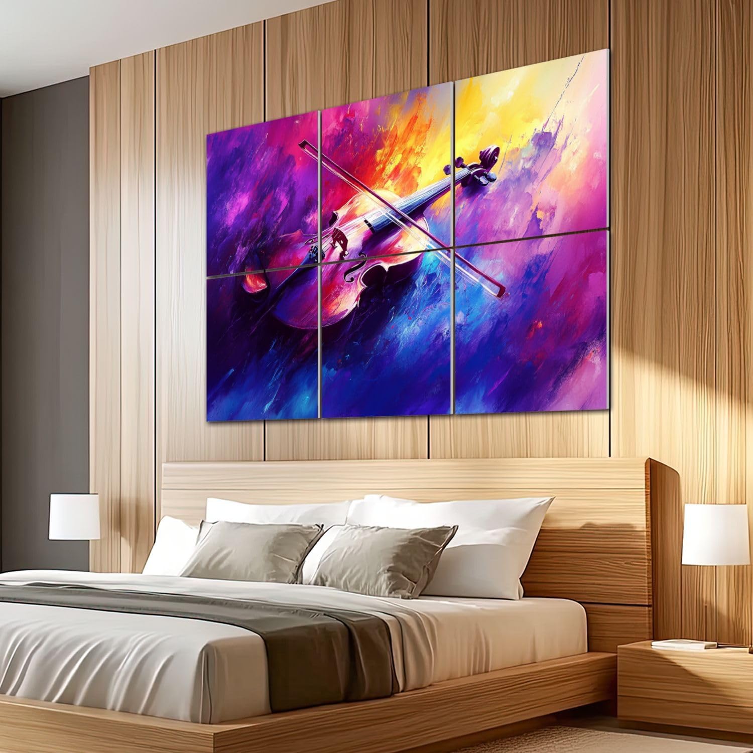 6 Pack Art Acoustic Panels Sound Absorbing Music Graffiti Cello Instrument Colorful Musical Violin Bow Abstract Decorative Soundproof Wall Panels Self Adhesive for Recording Studios Office 72