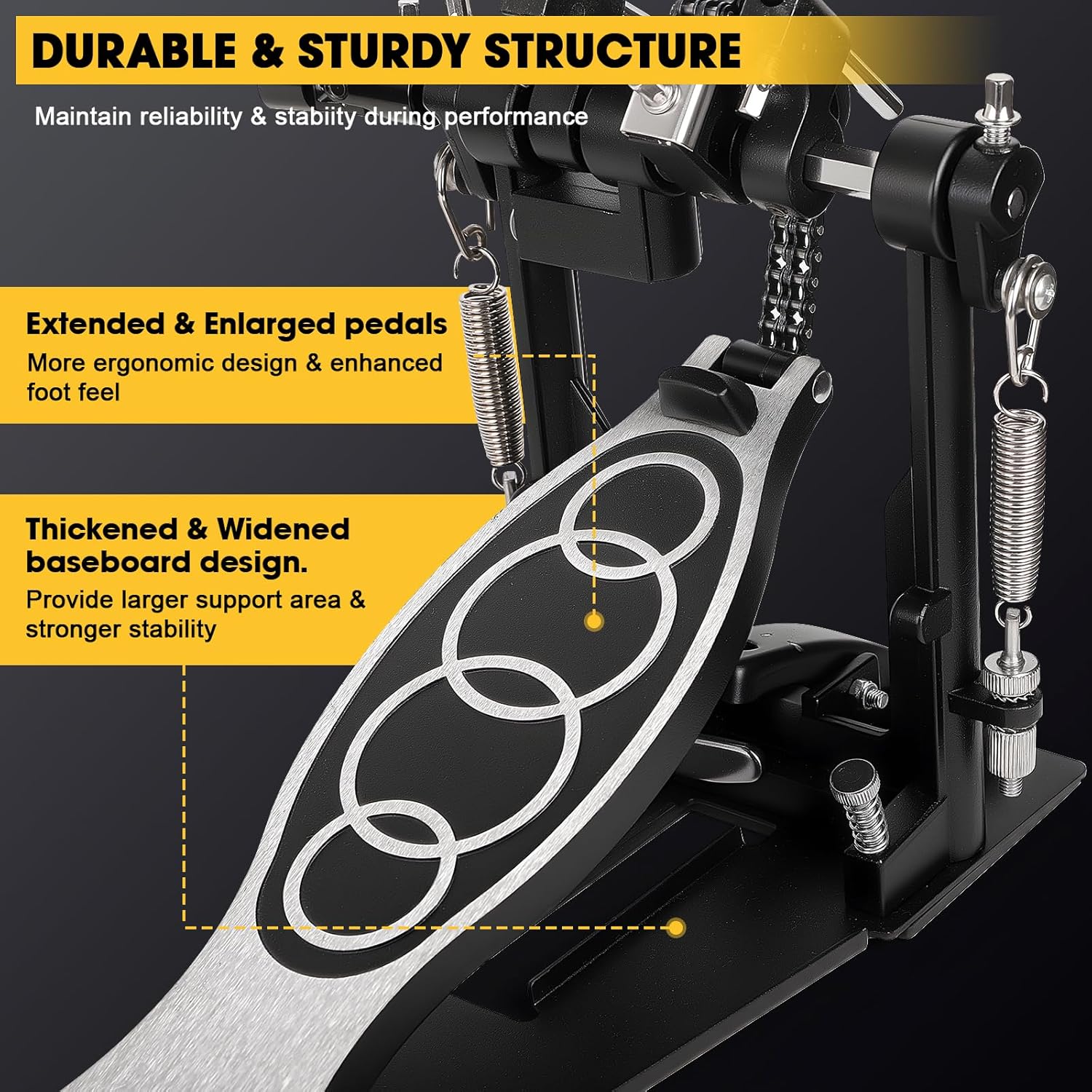 Double Bass Pedal, Double Chain Double Bass Drum Pedals, Double Kick Drum Pedal with Patch Suit for Kick Drum (2025)