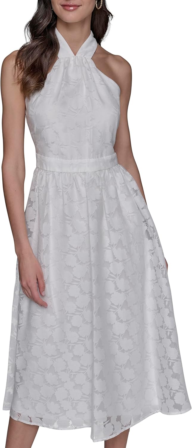 Karl Lagerfeld Womens Sleeveless Halter Neck Midi Dress