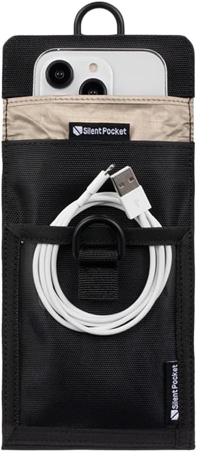 Silent Pocket SLNT Lock Out Tag Out Locking Cell Phone Faraday Sleeve w Weatherproof Nylon, Loto Signal Blocking Device Shielding for Phones, Keyfobs, Wallets - Privacy Anti-Hacking (Black, Small)