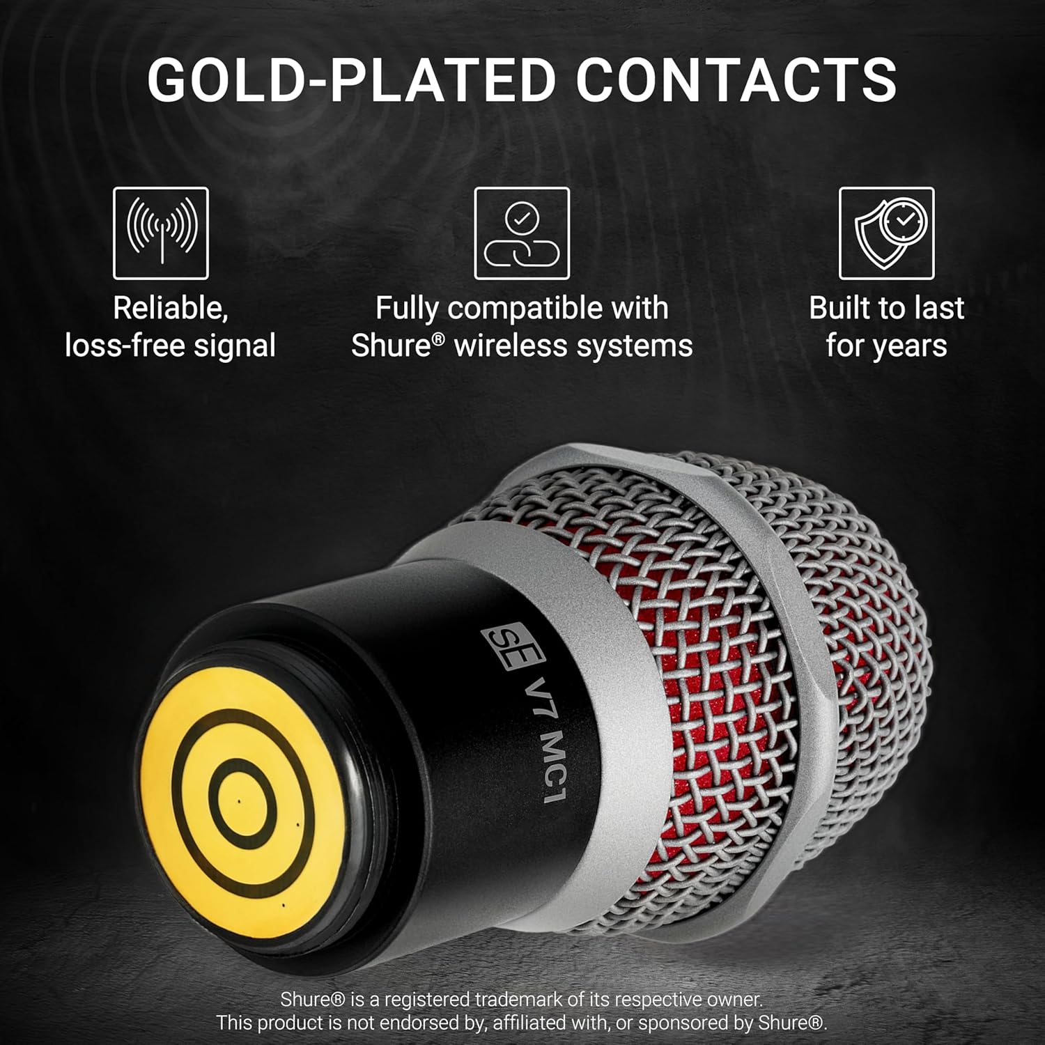 SE ELECTRONICS V7 MC1 Wireless Microphone Capsule - Compatible with Shure Wireless Transmitters - Professional Dynamic Microphone for Singing, Speech & Music Studio Recording (Grey)